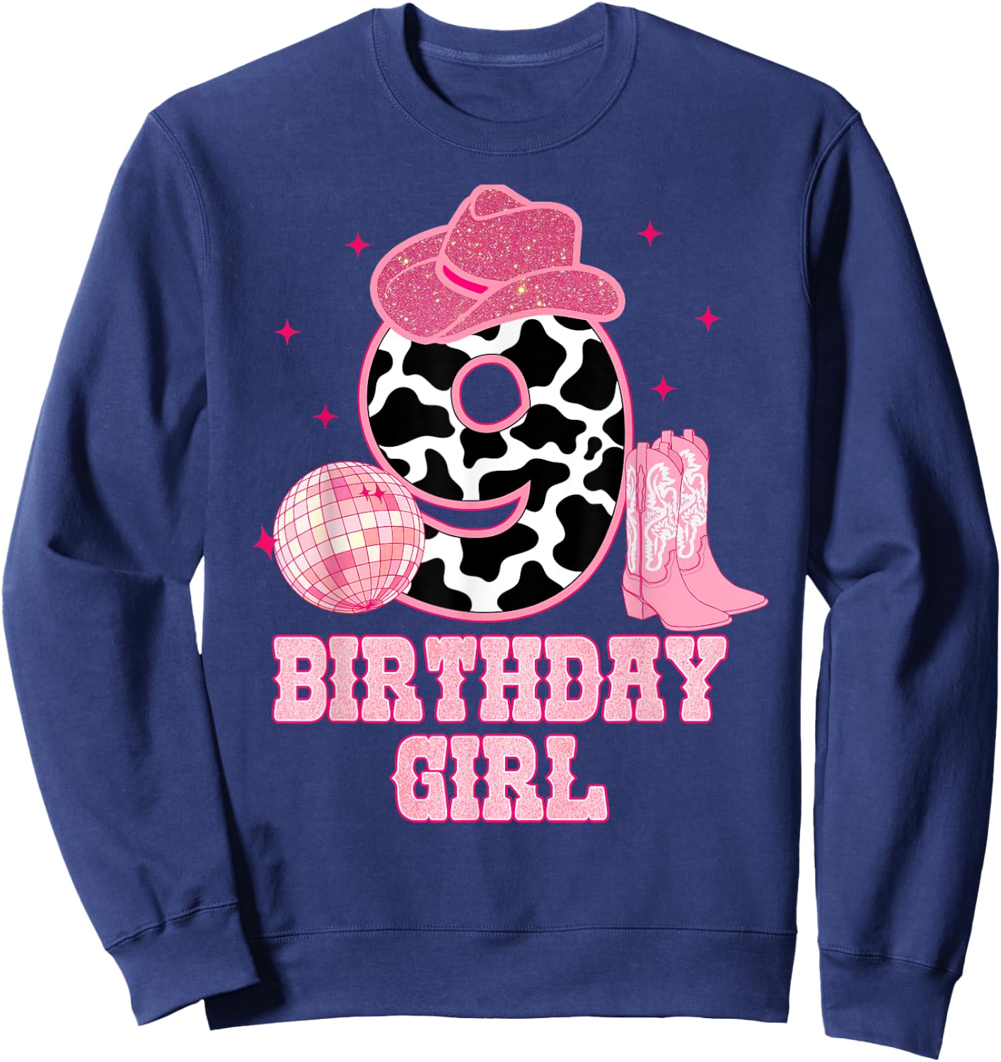 Happy 9th Birthday Girl Outfit Rodeo Western Cowgirl Cowboy Sweatshirt - Sweatshirt | Navy