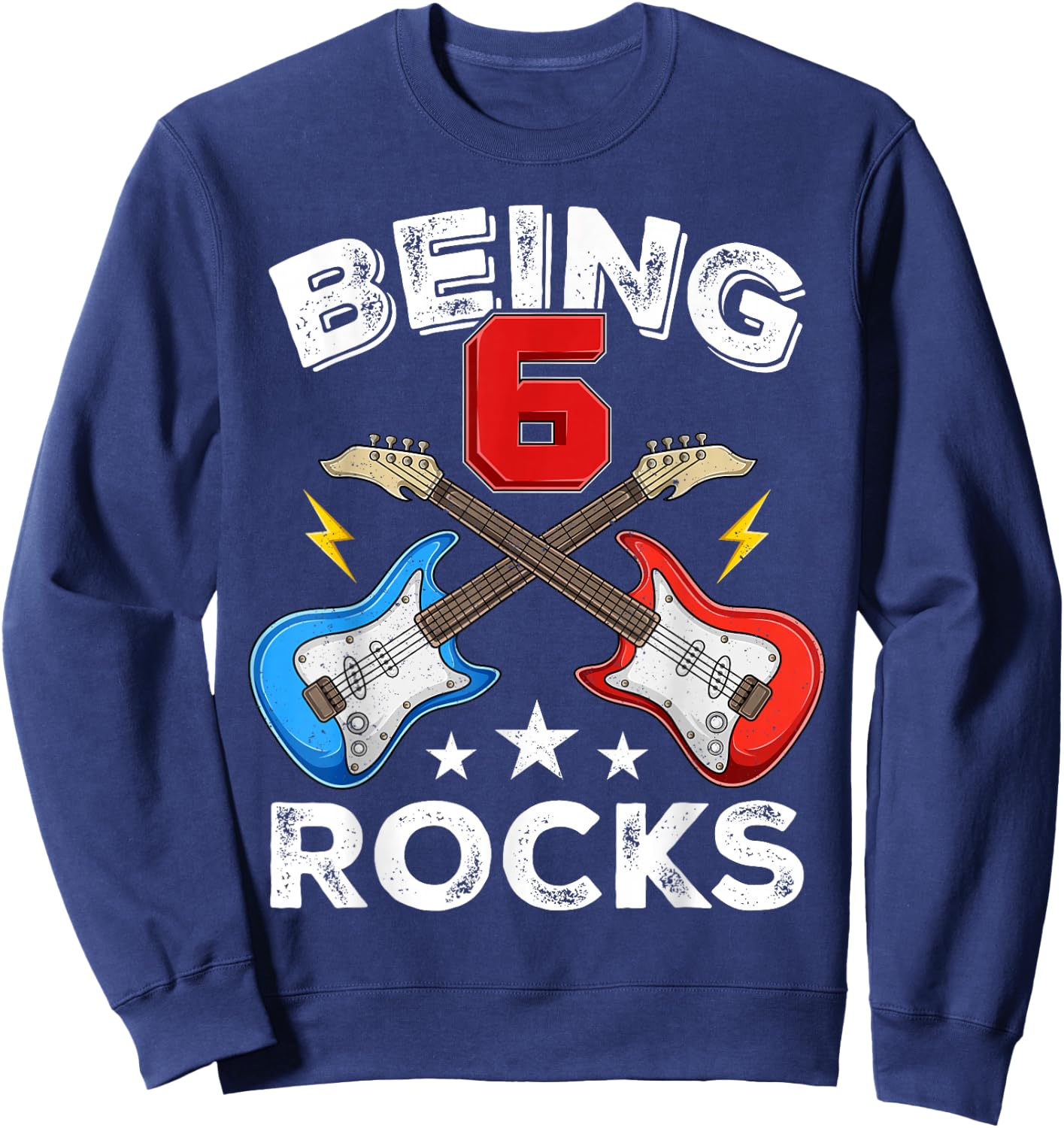 Being 6 Rocks Six Years Old Boys Girls Guitar 6th Birthday Sweatshirt - Sweatshirt | Navy