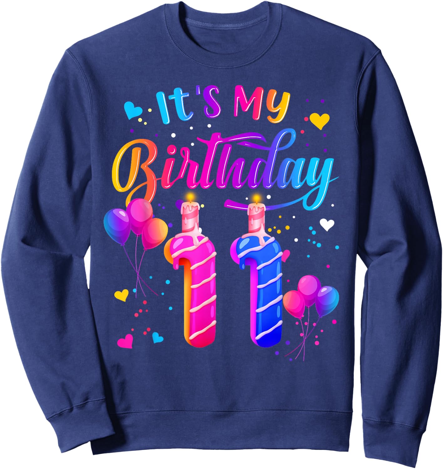 It's My 11th Birthday Doughnut Happy 11 Years Old Girl Kids Sweatshirt - Sweatshirt | Navy