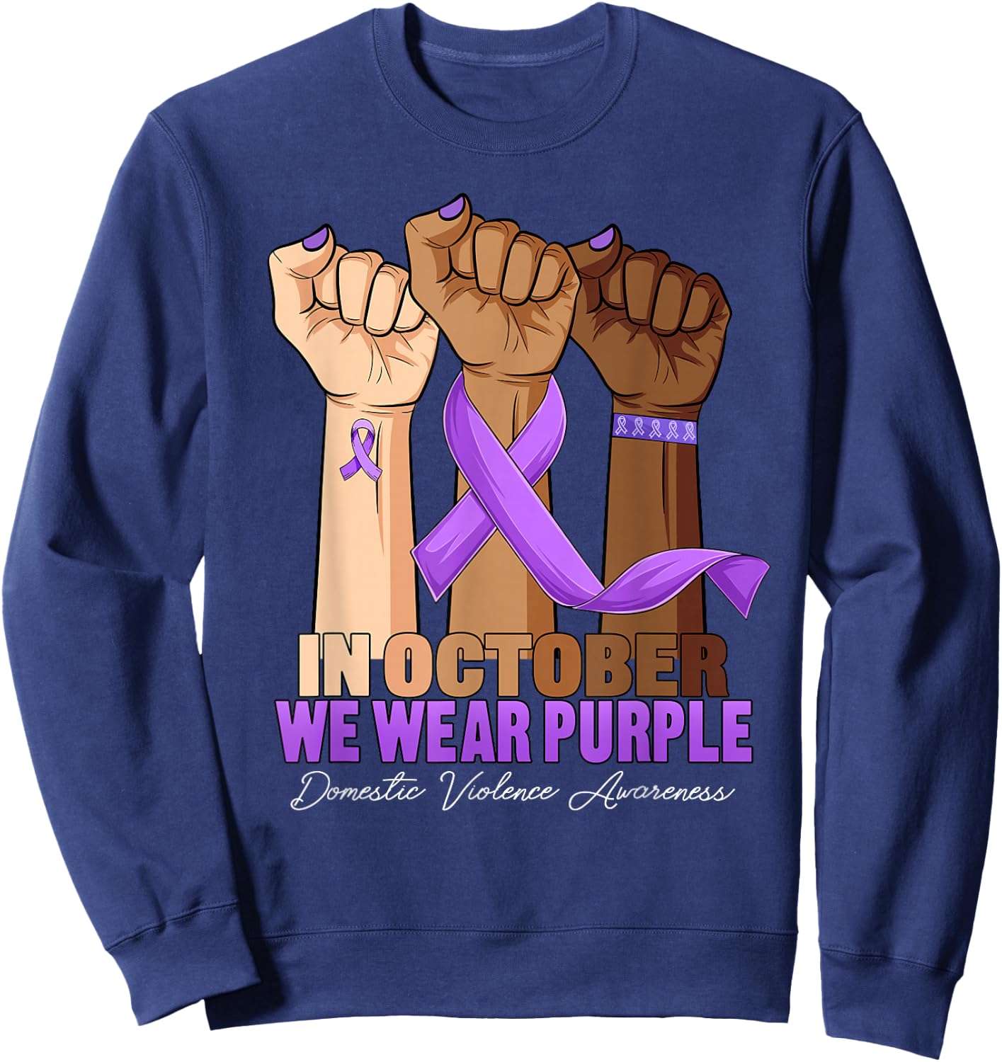 Hand In October Purple dv Domestic Violence Awareness Month Sweatshirt - Sweatshirt | Navy