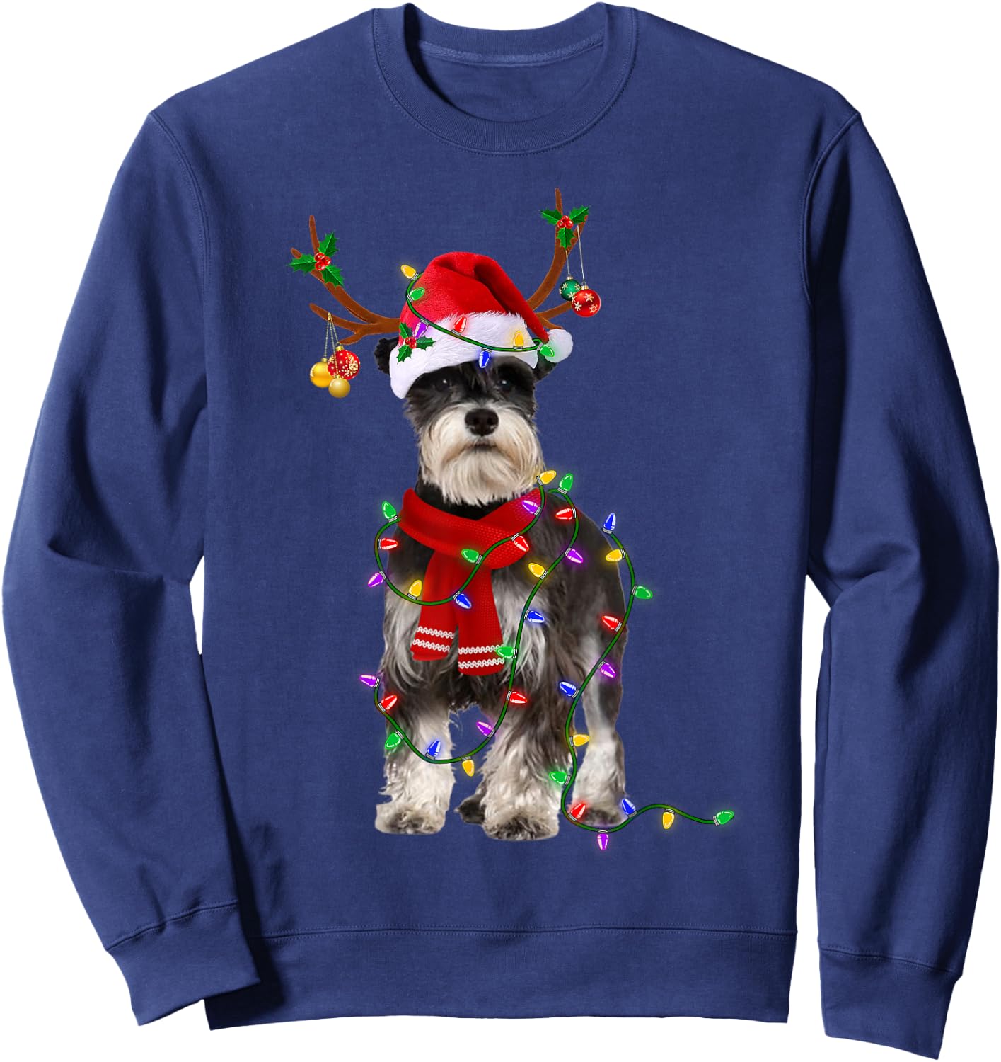 Funny Schnauzer Dog Tree Christmas Lights Dog Lover Pajama Men Women Kids Sweatshirt - Sweatshirt | Navy