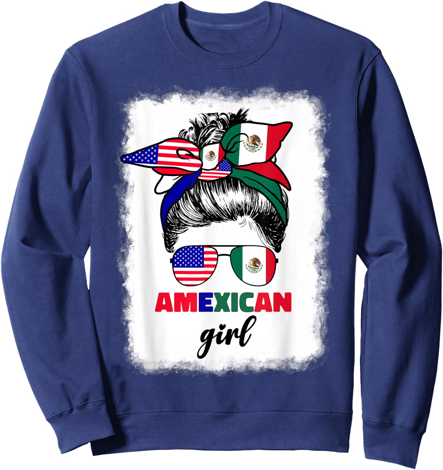 Half Mexican And American Mexico America Flag Girl Pun Quote Sweatshirt - Sweatshirt | Navy