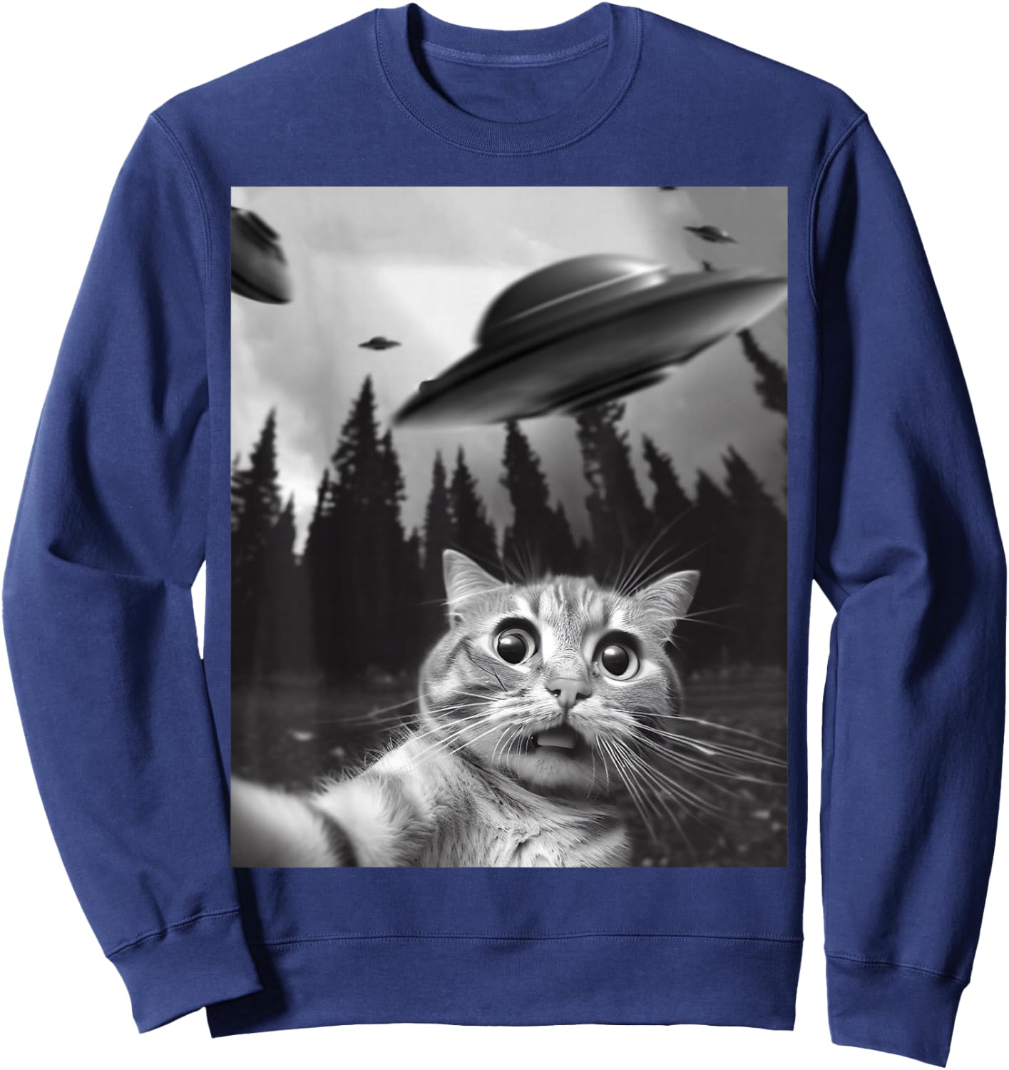 Funny Cat Selfie with UFOs Sweatshirt - Sweatshirt | Navy