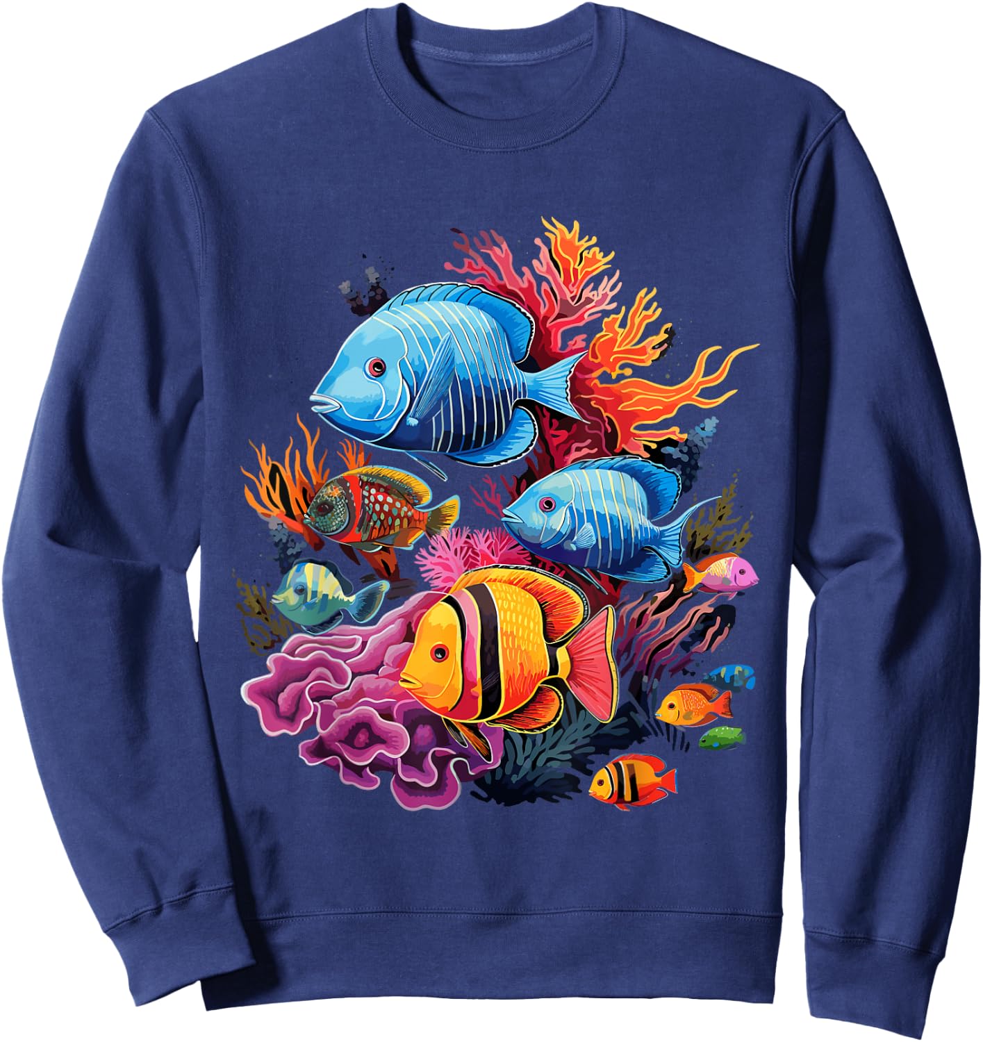 colorful tropical Fish on a coral reef Marine Life Sweatshirt - Sweatshirt | Navy