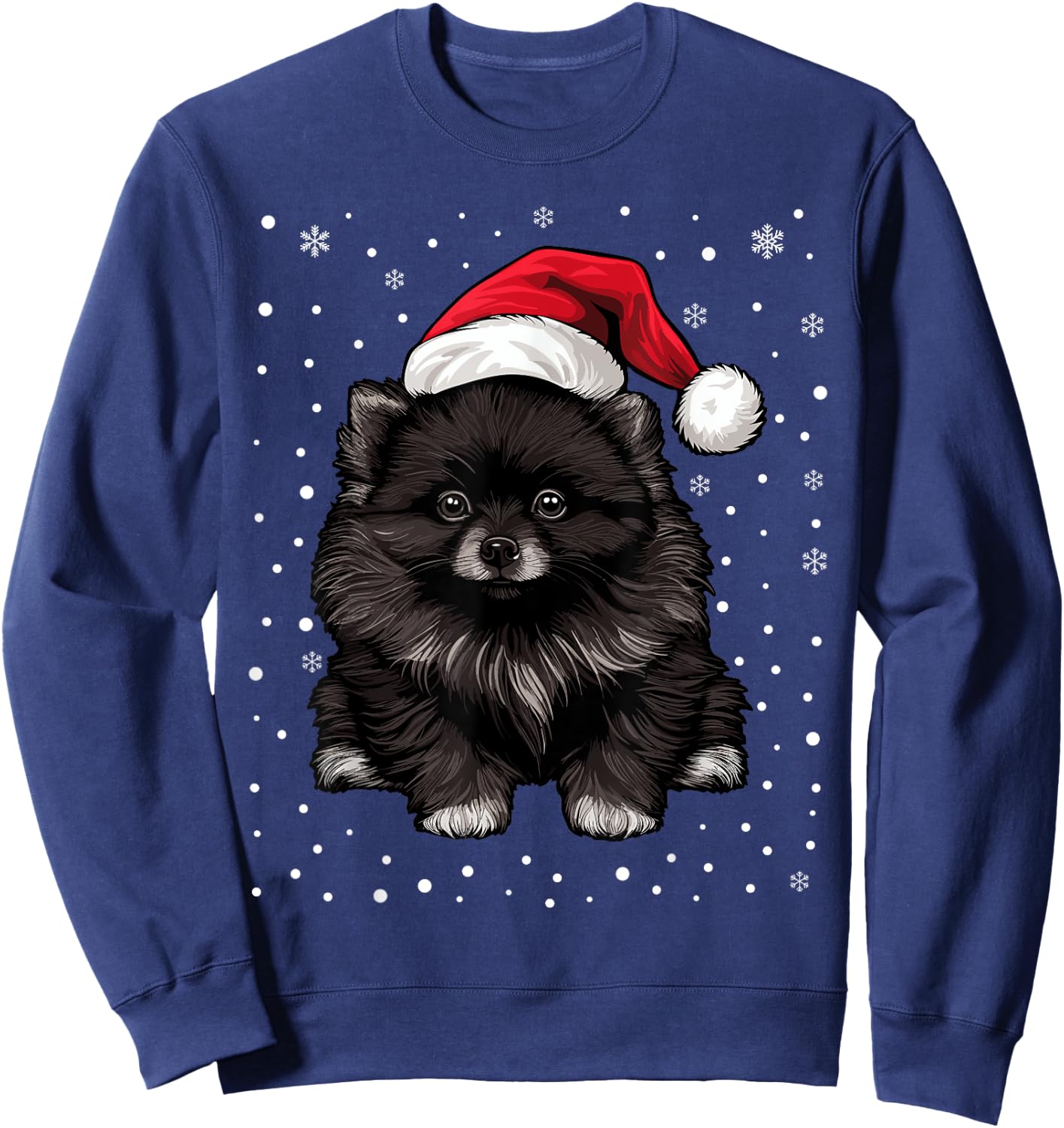 Black Pomeranian Dog Christmas Santa Hat Xmas Pajama Sweatshirt - Sweatshirt | Navy