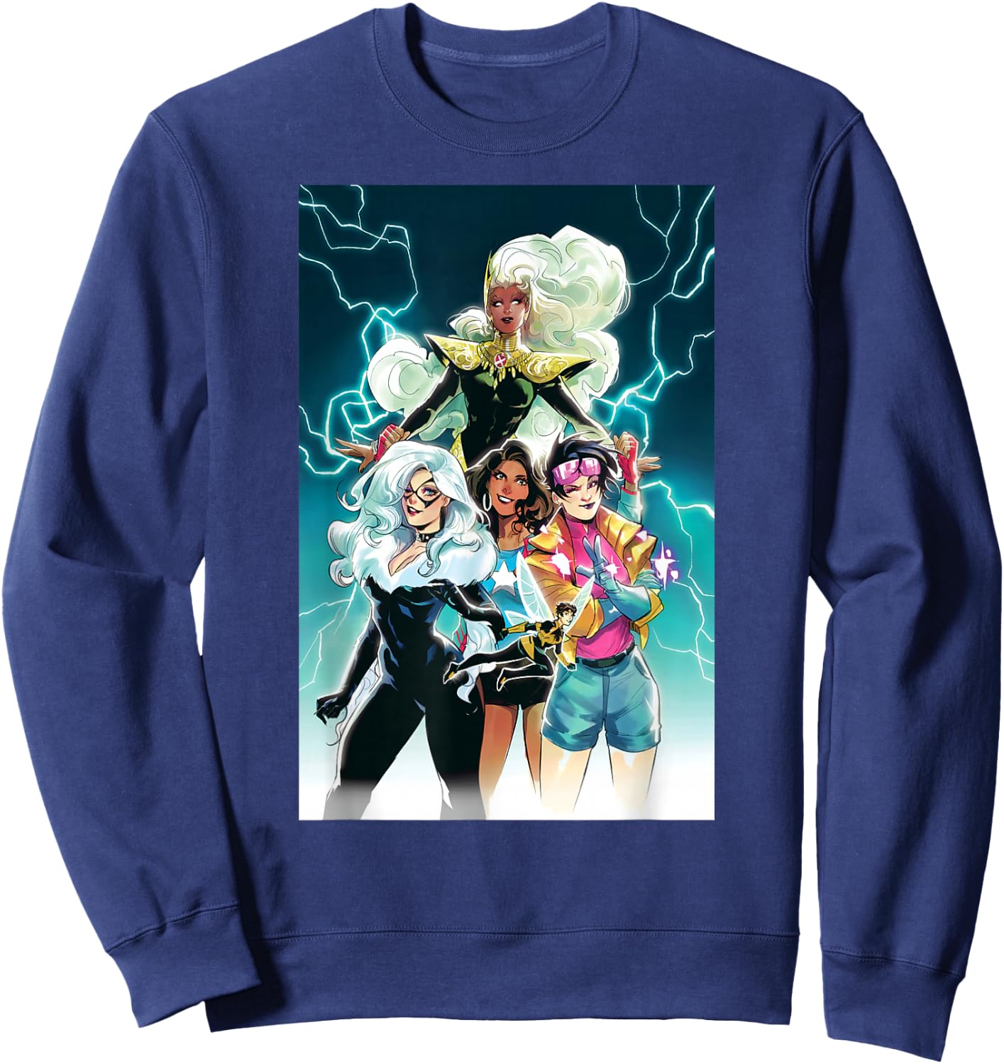 Marvel Women Storm Jubilee Wasp America Chavez & Black Cat Sweatshirt - Sweatshirt | Navy