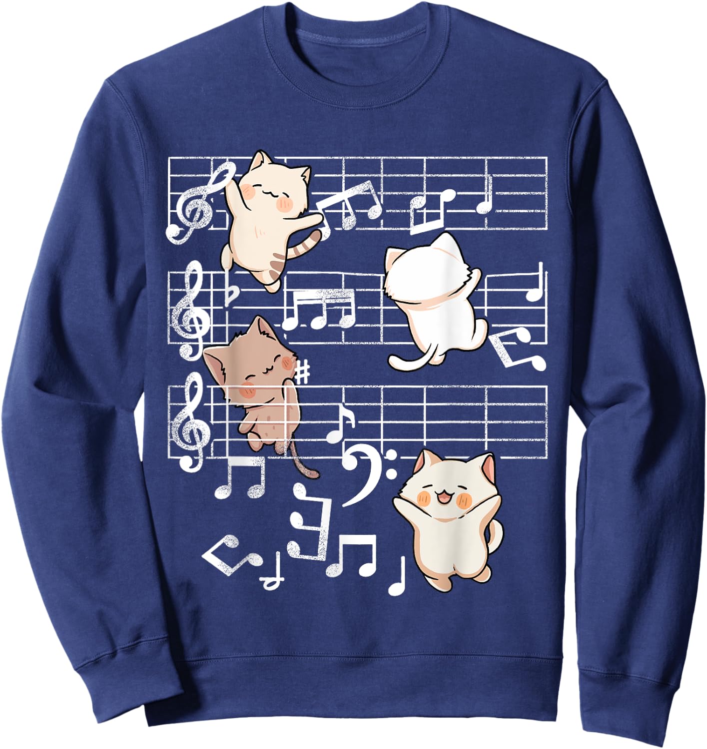 Cat Music Shirt - Cute Cats Playing Music Note Clef Musician Sweatshirt - Sweatshirt | Navy
