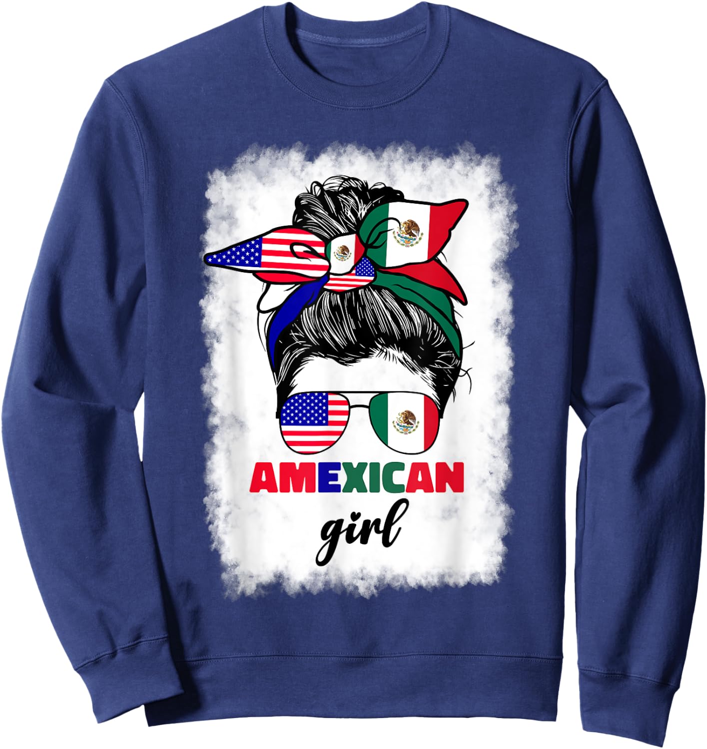 Half Mexican And American Mexico America Usa Flag Girl Funny Sweatshirt - Sweatshirt | Navy