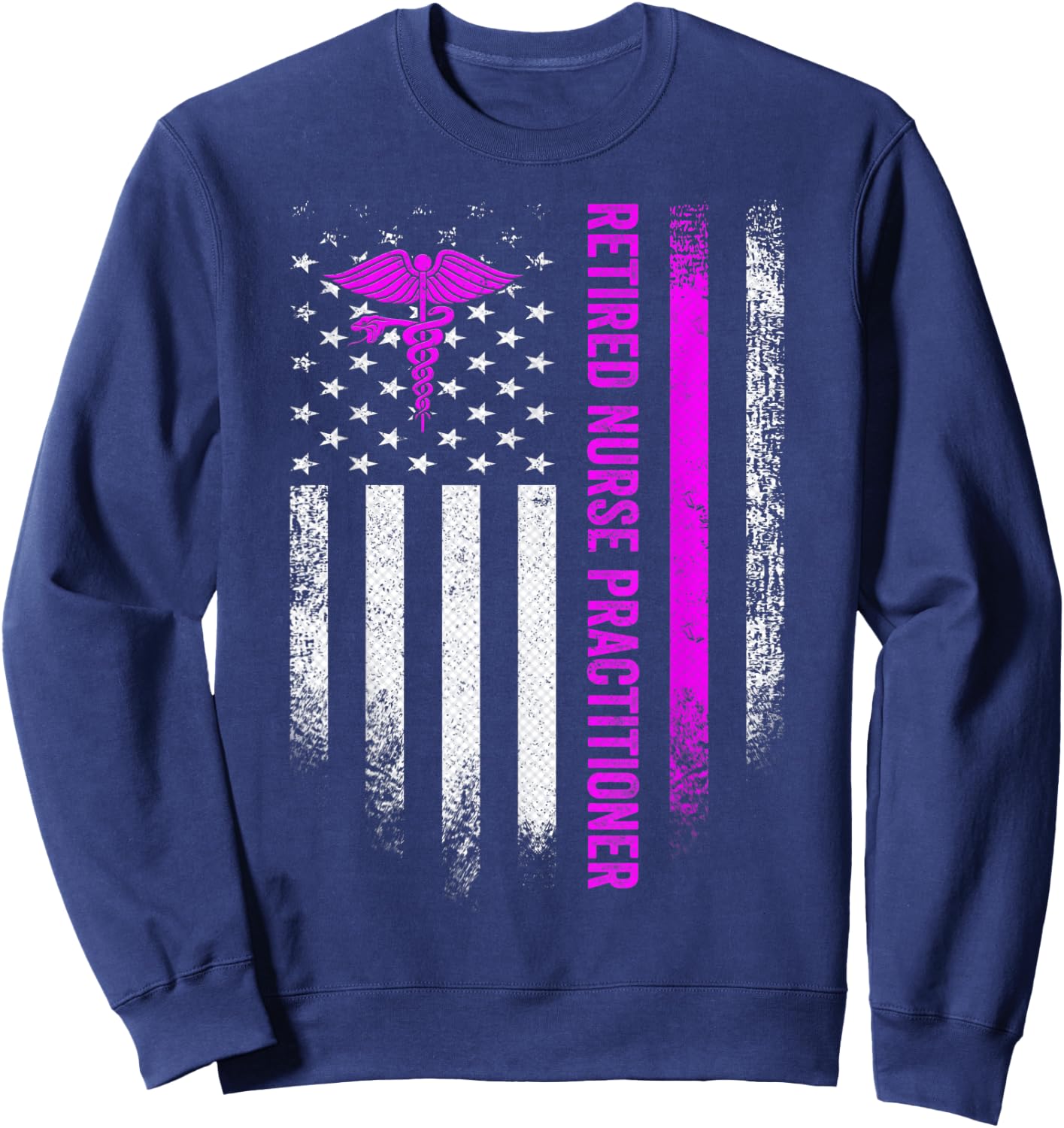 Vintage American Flag Proud Retired NP Nurse Practitioner Sweatshirt - Sweatshirt | Navy