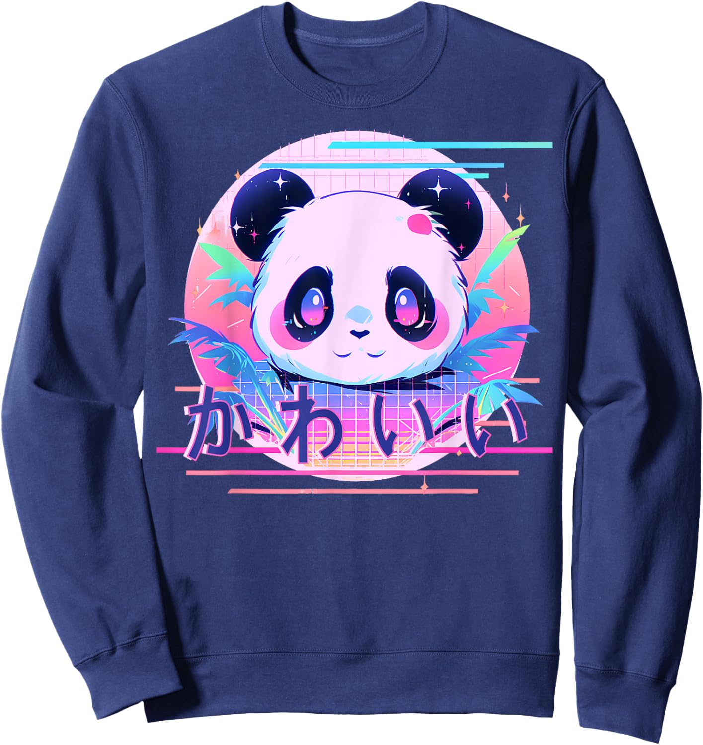 Kawaii Panda 80s Retro Cute Japanese Vaporwave Aesthetic Sweatshirt - Sweatshirt | Navy