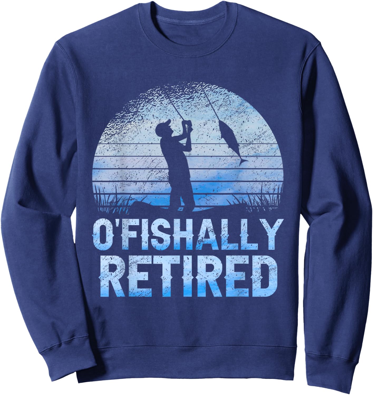 Ofishally Retired Fishing Retro Retirement Dad Father's Day Sweatshirt - Sweatshirt | Navy