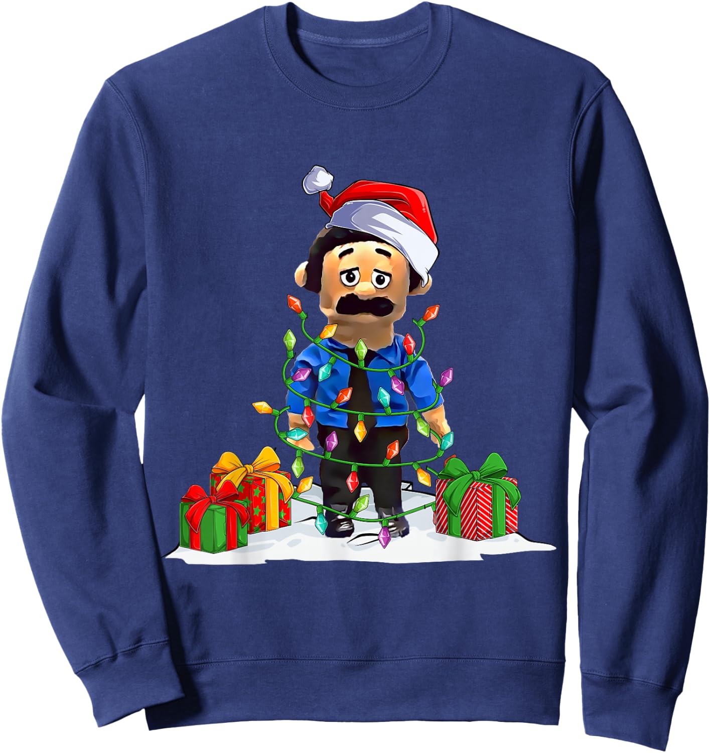 Awkward Diego Puppet -Adults Black Small Cartoon Christmas Sweatshirt - Sweatshirt | Navy