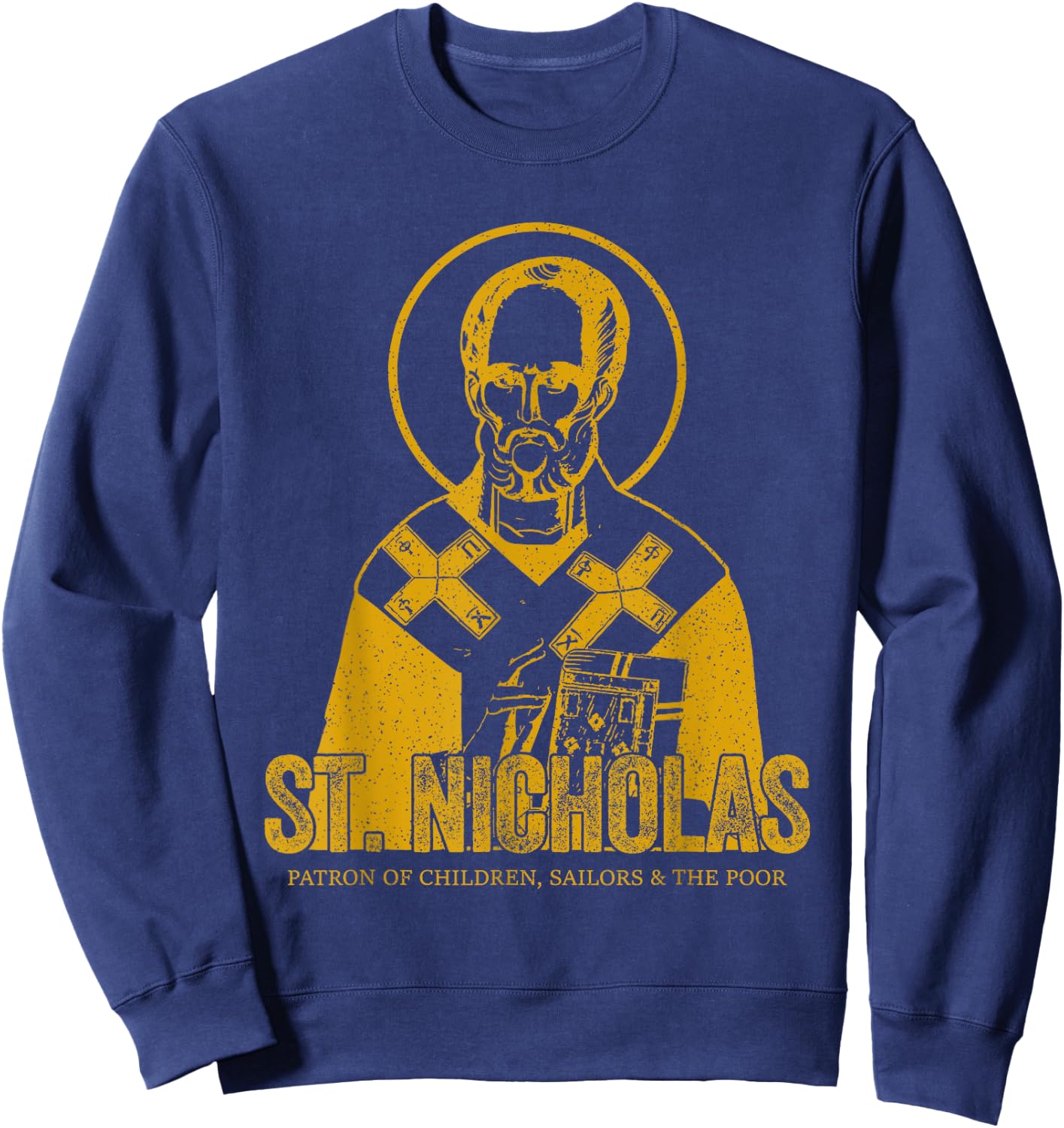Catholicism Gold St. Nicholas Catholic Christian Saint Sweatshirt - Sweatshirt | Navy