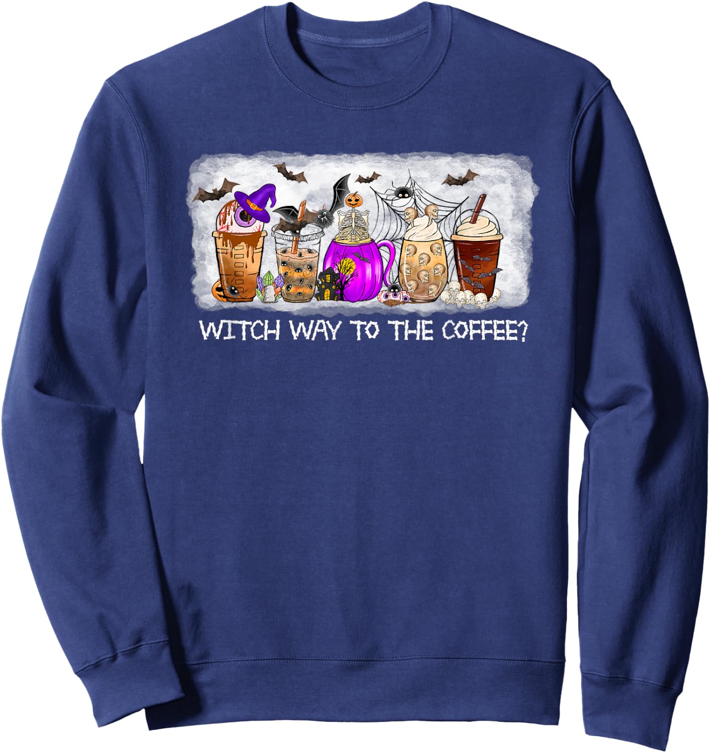Witch Way To The coffee Lover Halloween Fall Costume Tops Sweatshirt - Sweatshirt | Navy