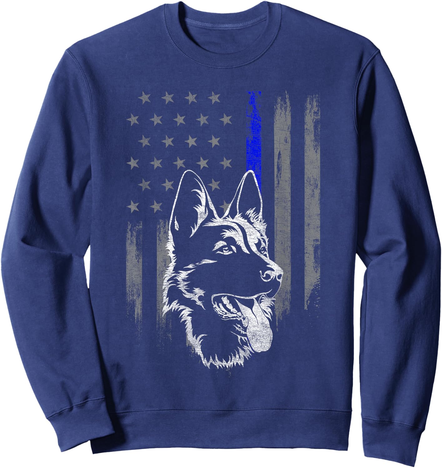 American Flag Thin Blue Line Flag German Shepherd Police Sweatshirt - Sweatshirt | Navy