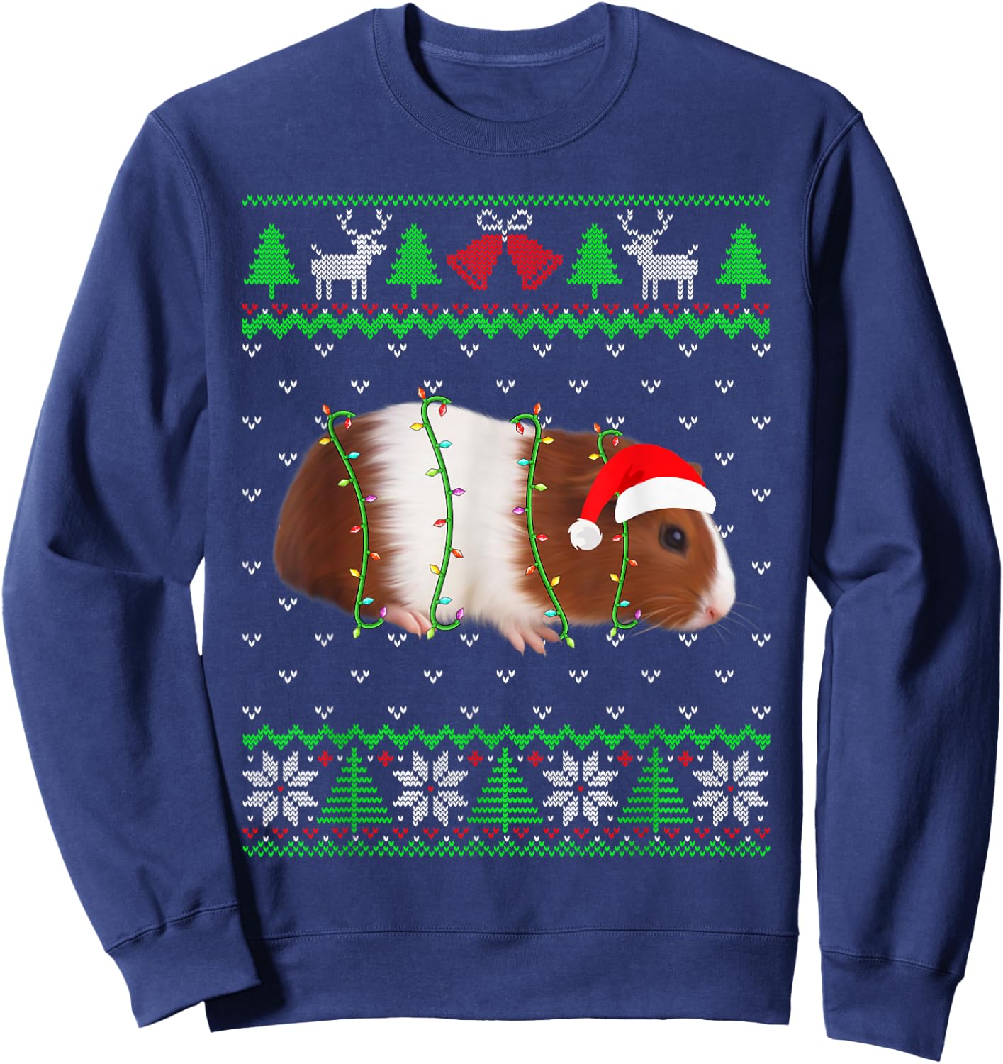 Funny Guinea pig Lights Ugly Sweater Christmas Tree Animals Sweatshirt - Sweatshirt | Navy