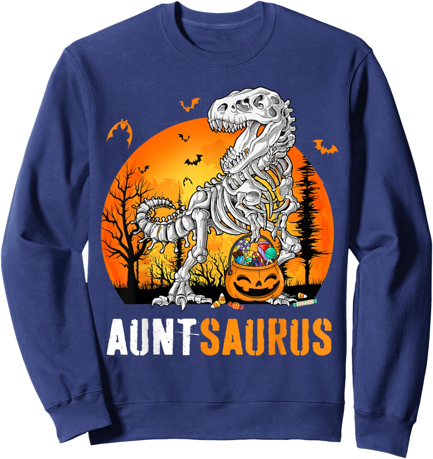 Auntsaurus Dinosaur Skeleton Halloween Aunt Saurus Sweatshirt - Sweatshirt | Navy
