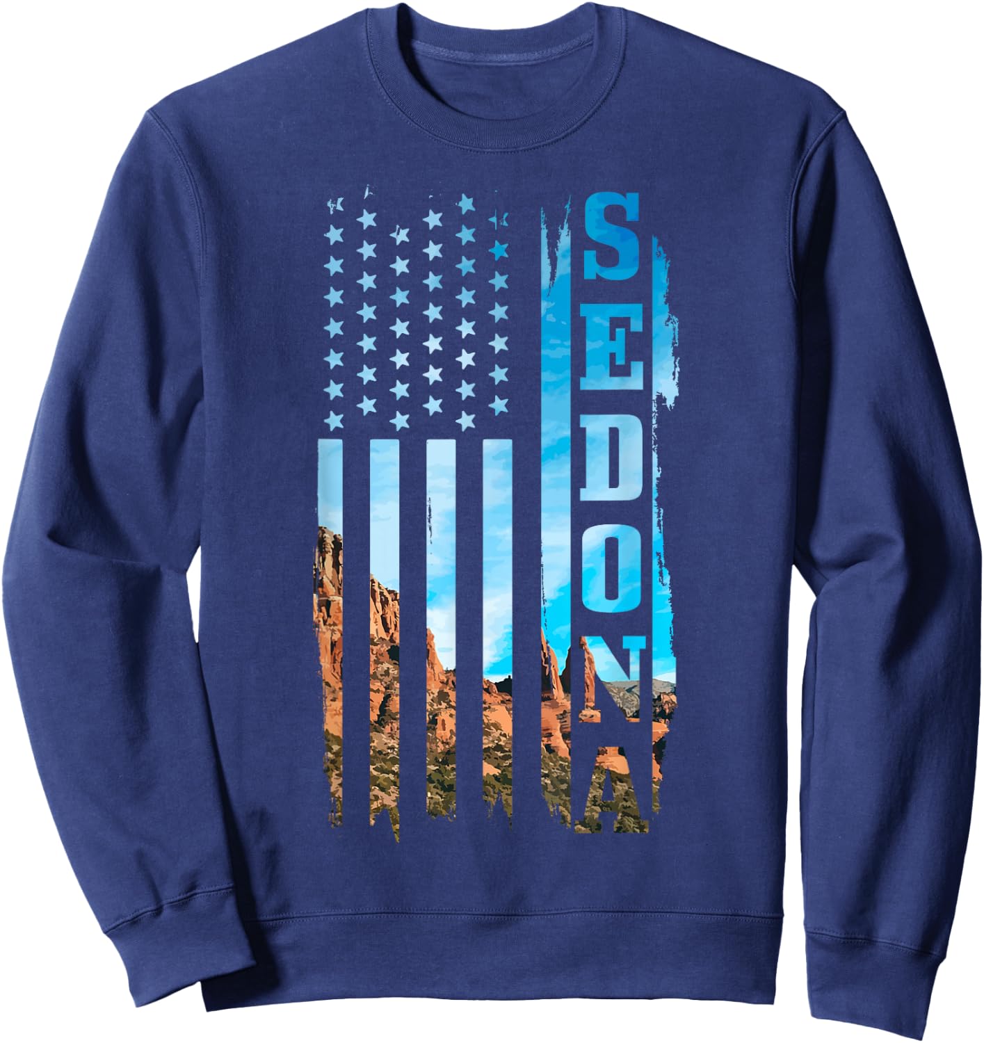 Sedona Arizona Patriotic American Flag Vintage Nature Hiking Sweatshirt - Sweatshirt | Navy