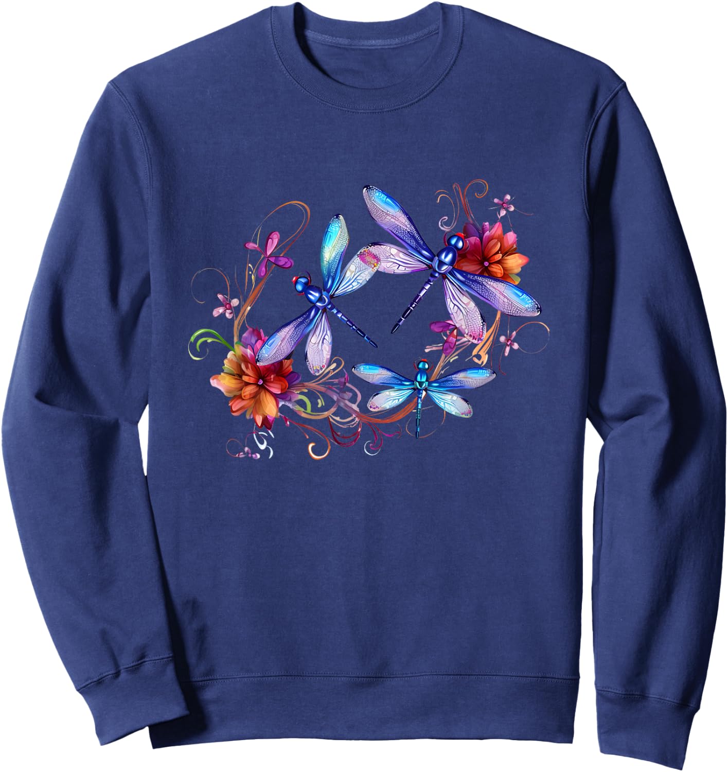 Dragonfly Shirts Chakra Color Flower Dragonflies Sweatshirt - Sweatshirt | Navy