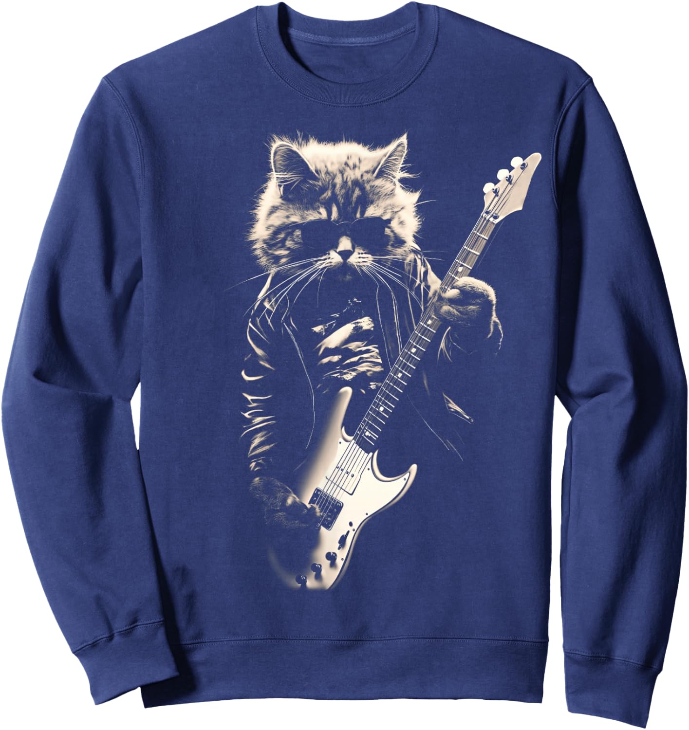 Rock Cat Playing Guitar - Funny Guitar Cat Sweatshirt - Sweatshirt | Navy