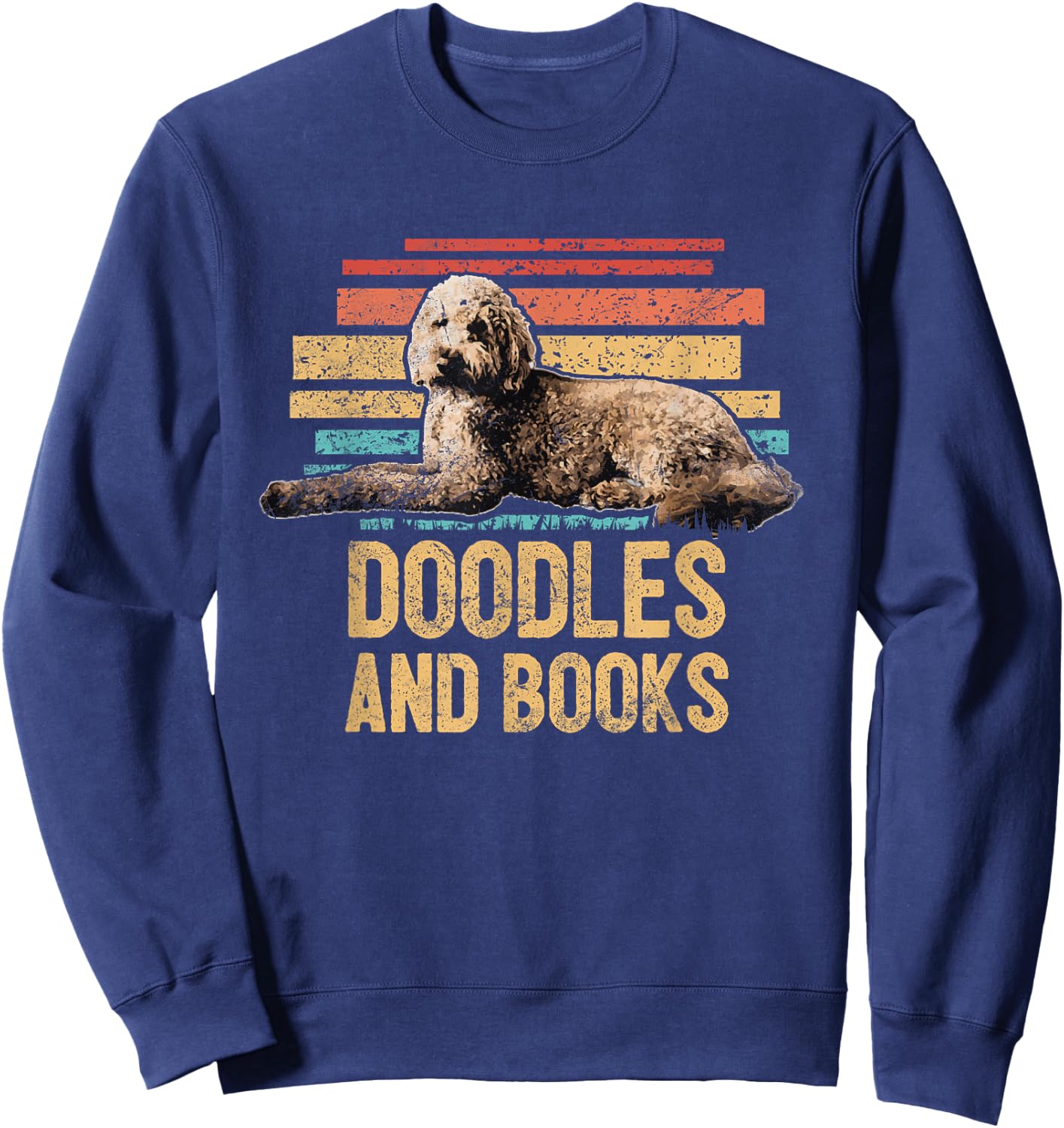 Doodles And Books Goldendoodle Dog Doodle Book Lover Retro Sweatshirt - Sweatshirt | Navy