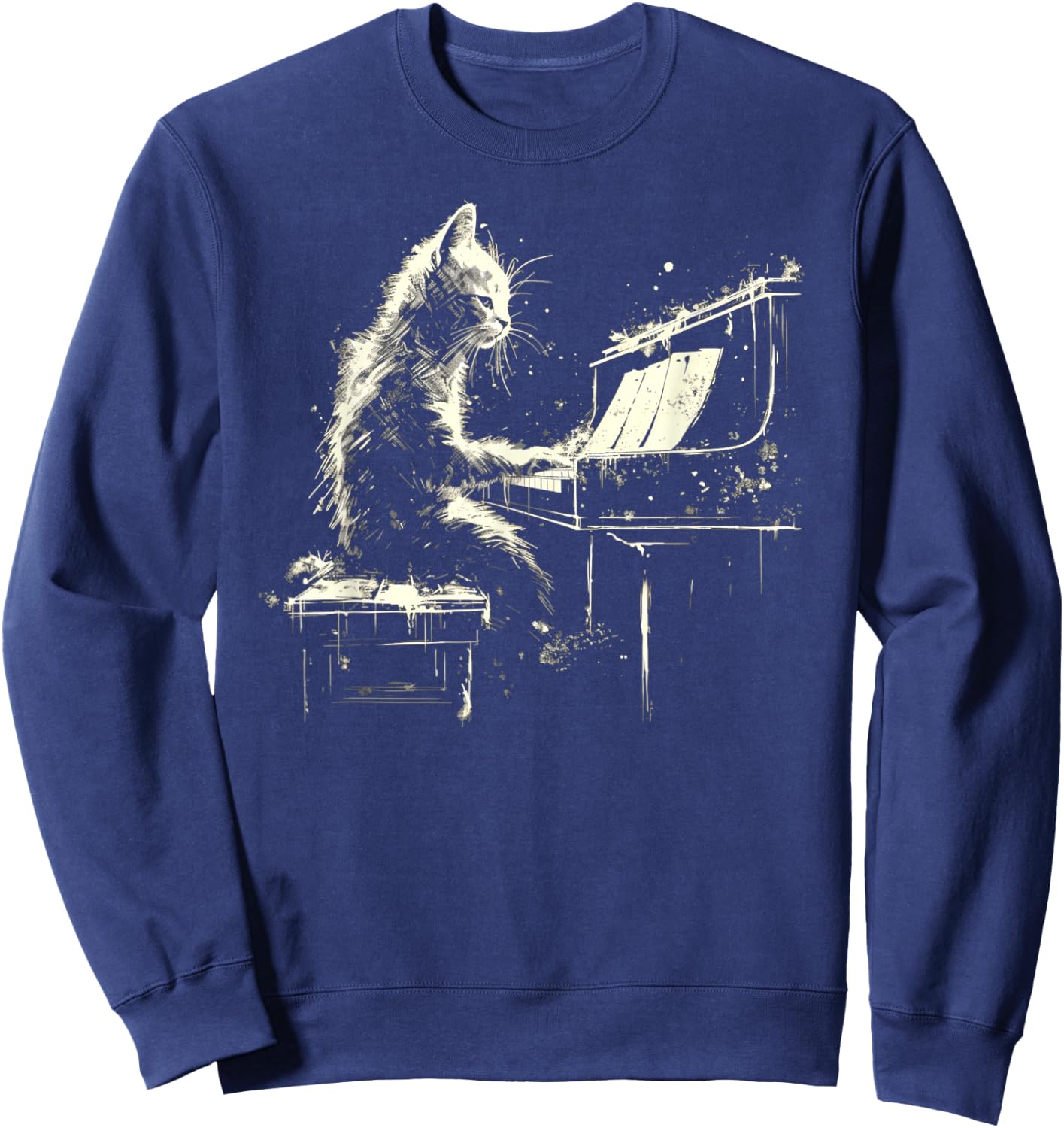 Cat Playing Piano Women Girls Kids Sweatshirt - Sweatshirt | Navy