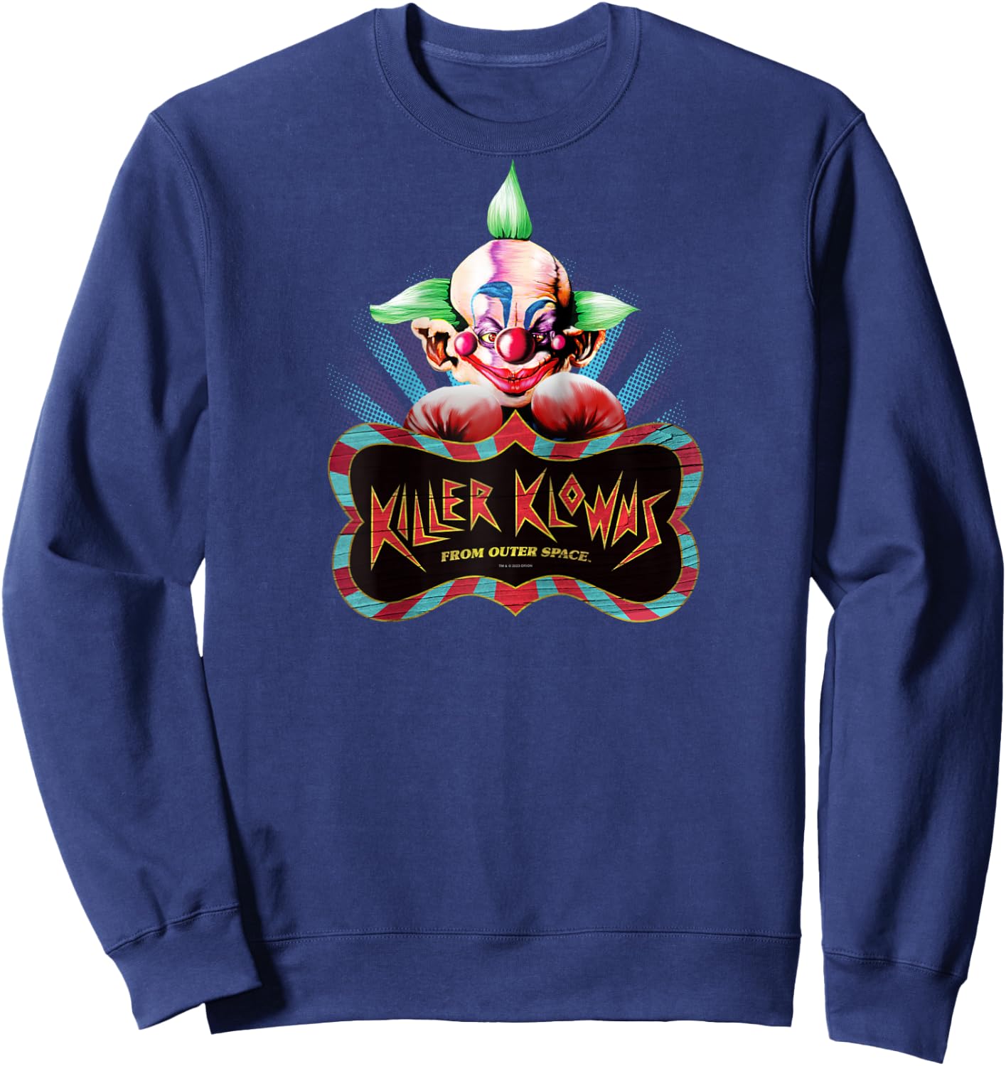 Killer Klowns from Outer Space Shorty Boxing Pose Above Logo Raglan Baseball Sweatshirt - Sweatshirt | Navy