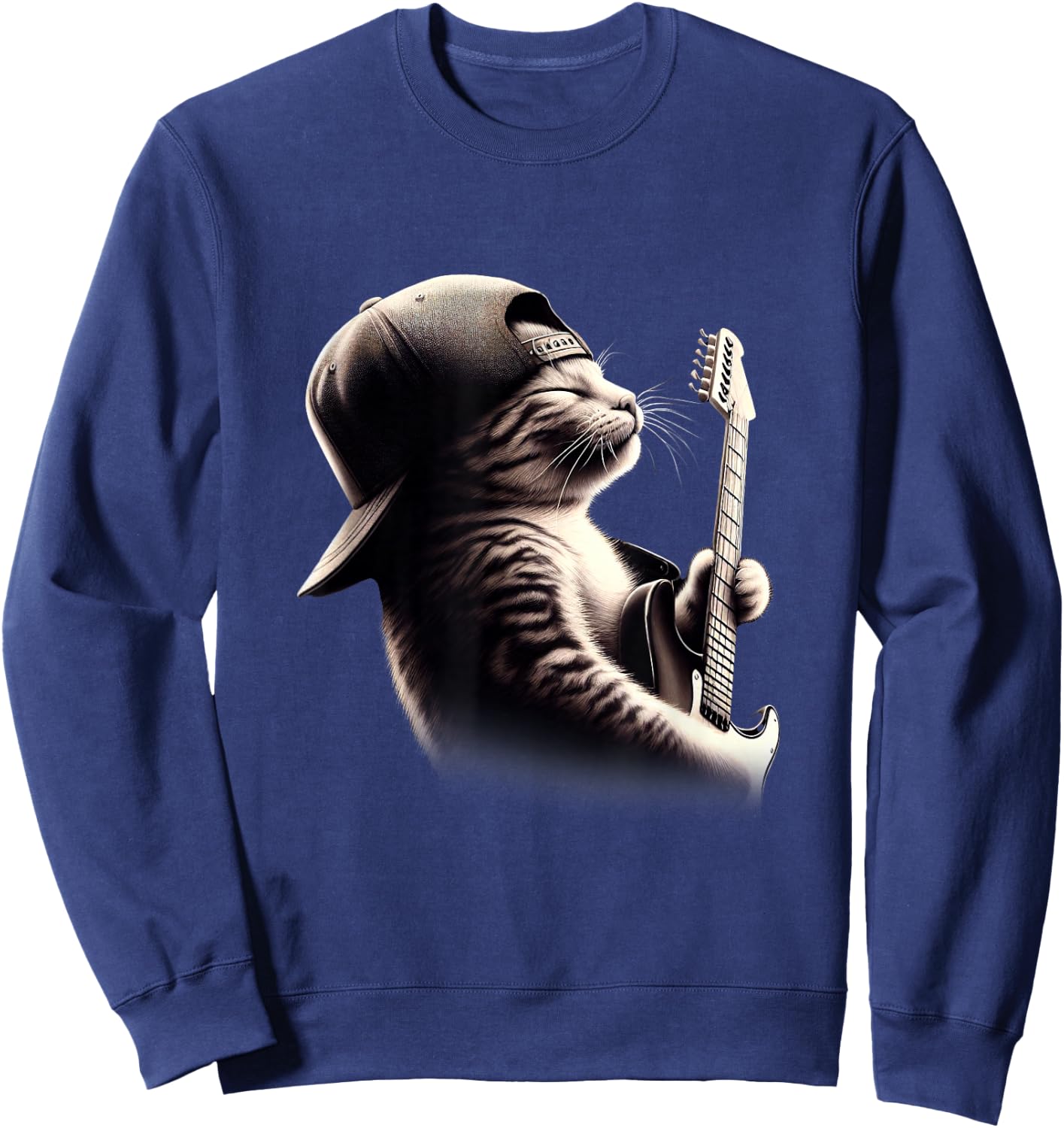 Cat Playing Guitar - Funny Rock Music Guitar Cat Sweatshirt - Sweatshirt | Navy