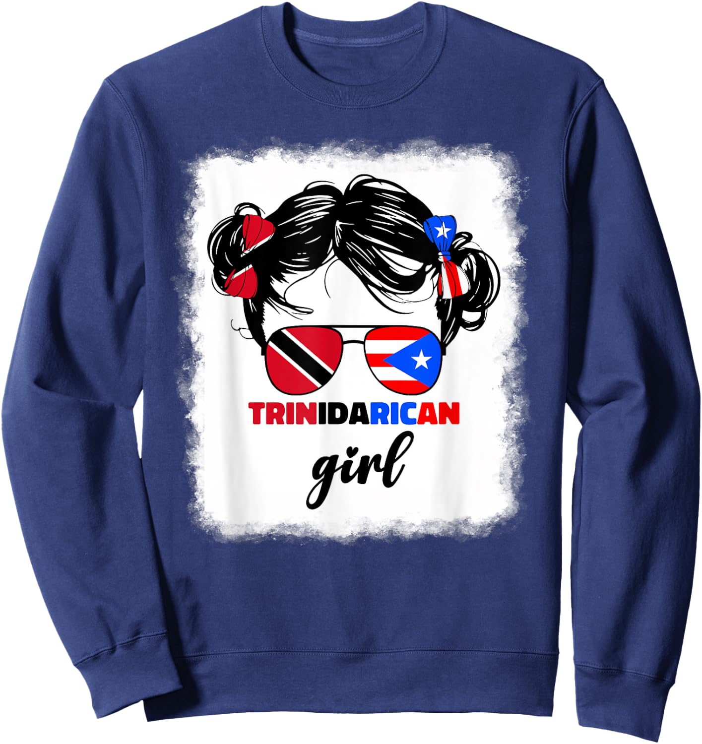 Trinidad And Puerto Rican Rico Flag Trinidadian Kids Girls Sweatshirt - Sweatshirt | Navy