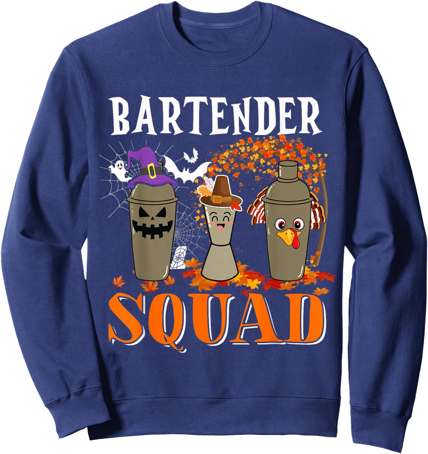 Bartender Squad Thanksgiving Halloween Fall Fall Tre Boo Ghosts Sweatshirt - Sweatshirt | Navy