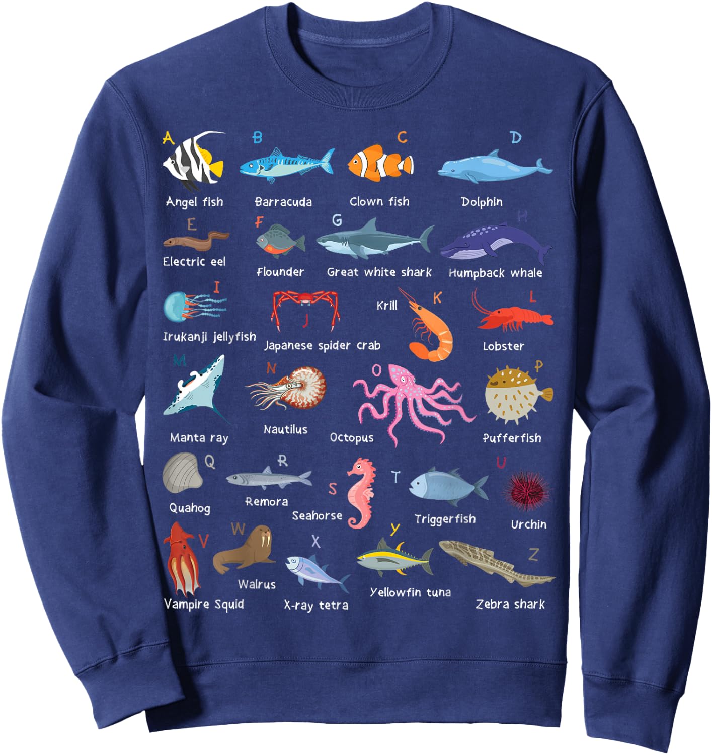 A-Z Ocean Life Exploration - Sea Creatures Alphabet Sweatshirt - Sweatshirt | Navy