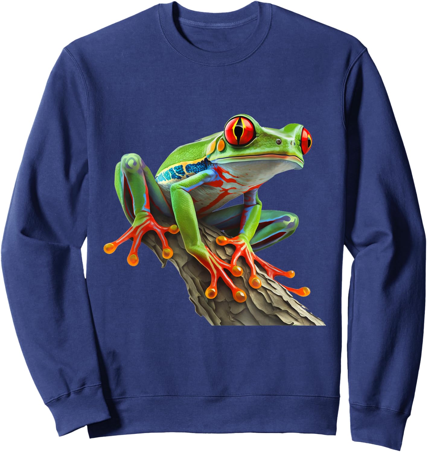 Red Eyed Tree Frog Leaping Frog Leaves Rainforest Amphibian Sweatshirt - Sweatshirt | Navy