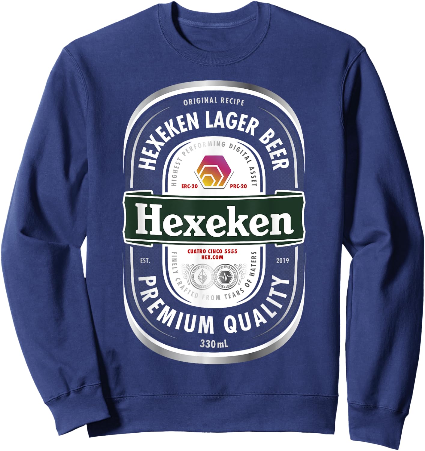 HEX Crypto Hexeken Lager Beer Brand Parody Label Hexican Sweatshirt - Sweatshirt | Navy