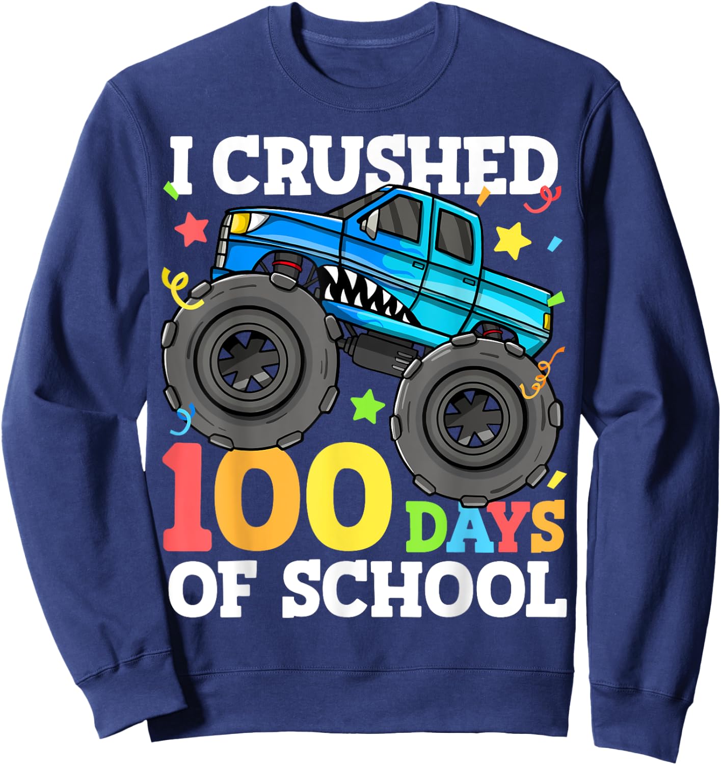 100 Days of School Monster Truck 100th Day of School Boys Sweatshirt - Sweatshirt | Navy