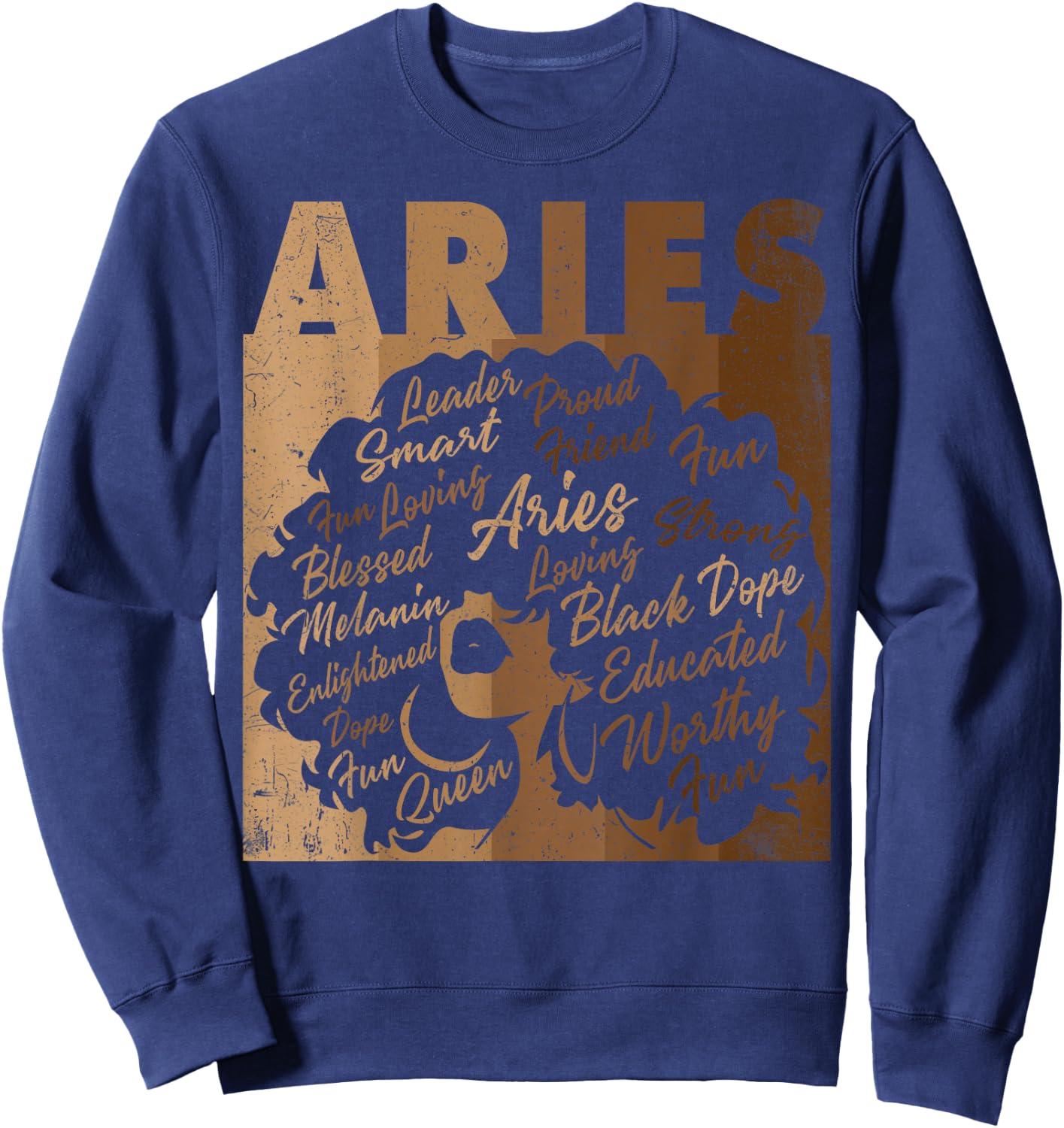 Aries Girl African American Women Melanin Birthday Sweatshirt - Sweatshirt | Navy