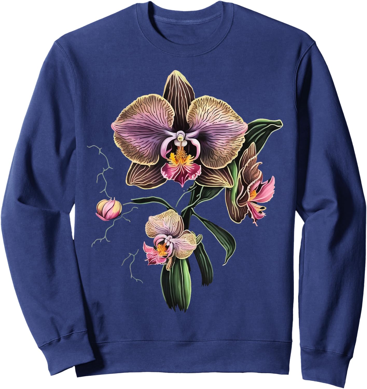 Vintage Orchid Flower on Orchid Sweatshirt - Sweatshirt | Navy