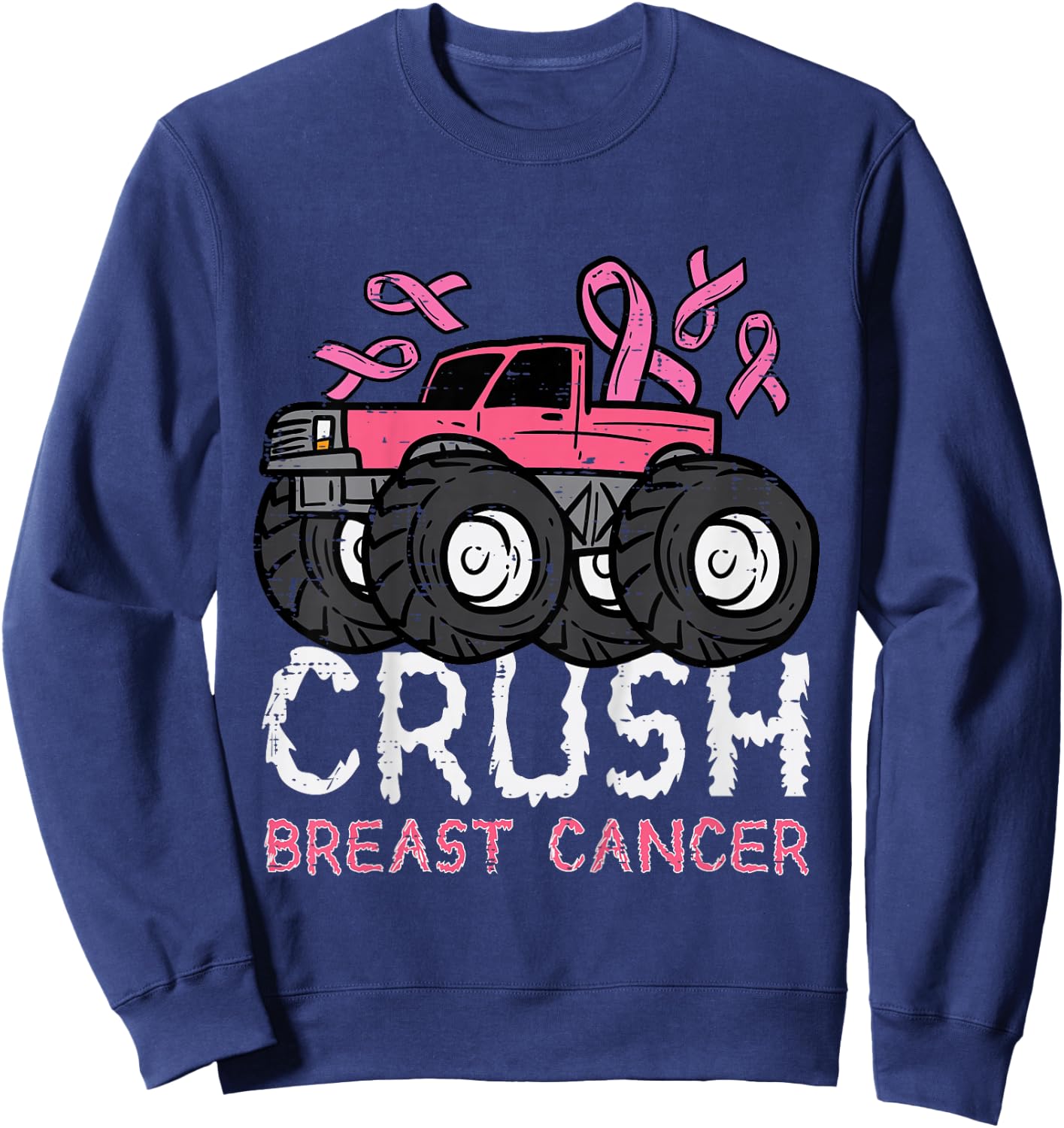 Kids Crush Breast Cancer Awareness Monster Truck Toddler Boy Kids Sweatshirt - Sweatshirt | Navy