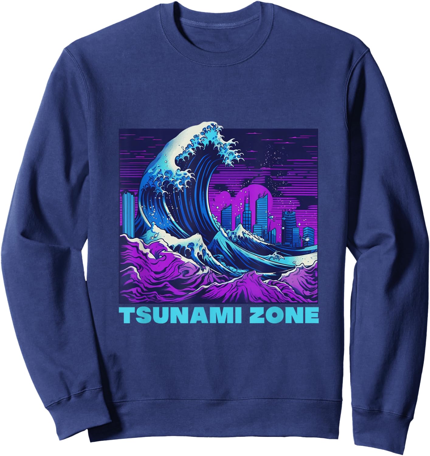Great Wave Vaporwave "Tsunami Zone" Synthwave Tidal Wave Sweatshirt - Sweatshirt | Navy