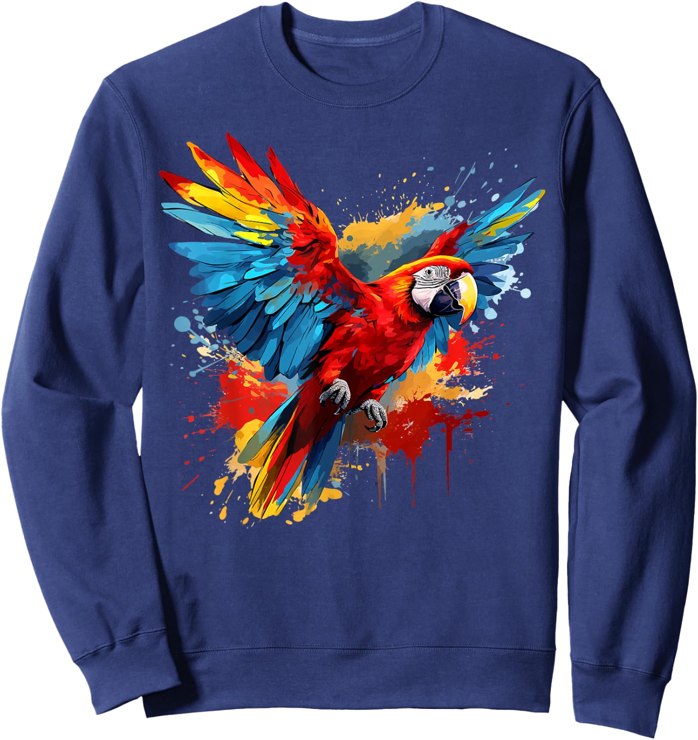 Splash Art Scarlet Macaw Parrot Lover Colorful Sweatshirt - Sweatshirt | Navy