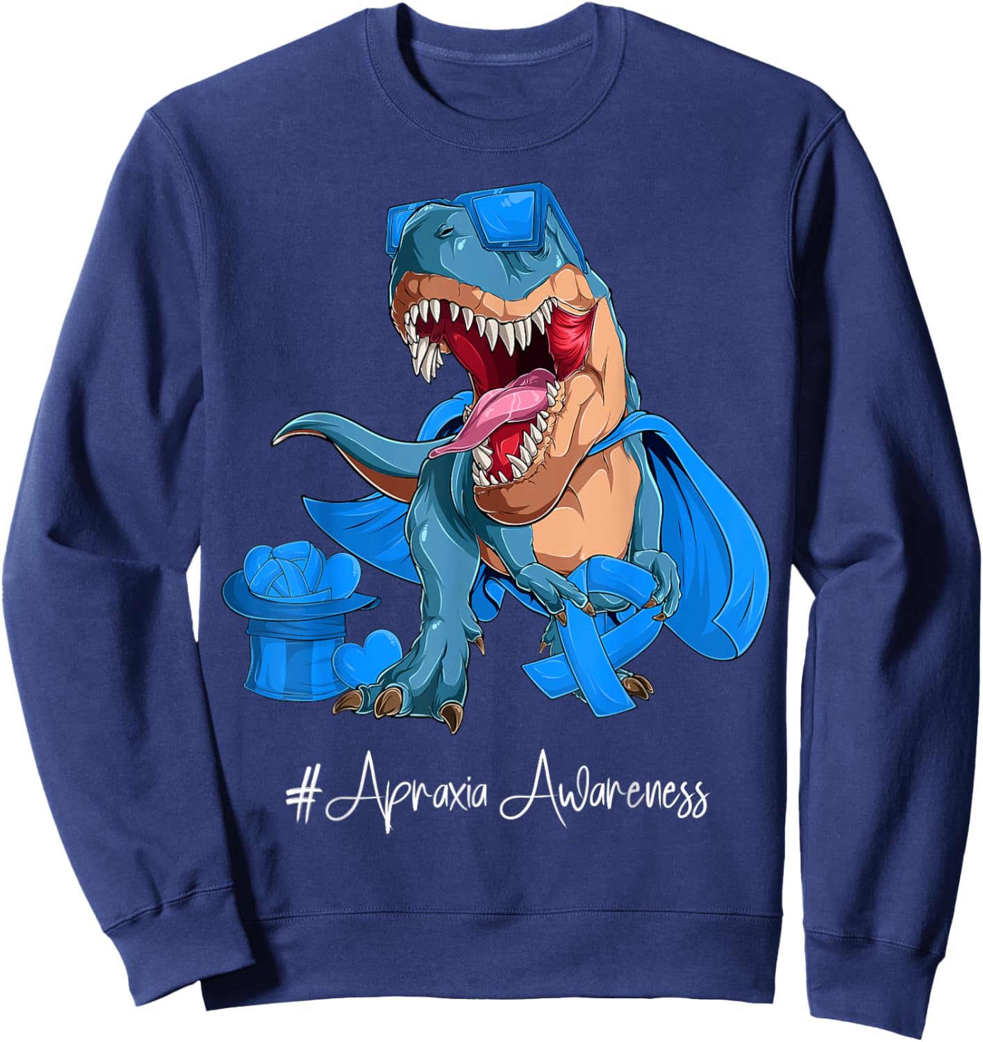 Apraxia Awareness Month Blue Ribbon Trex Sweatshirt - Sweatshirt | Navy