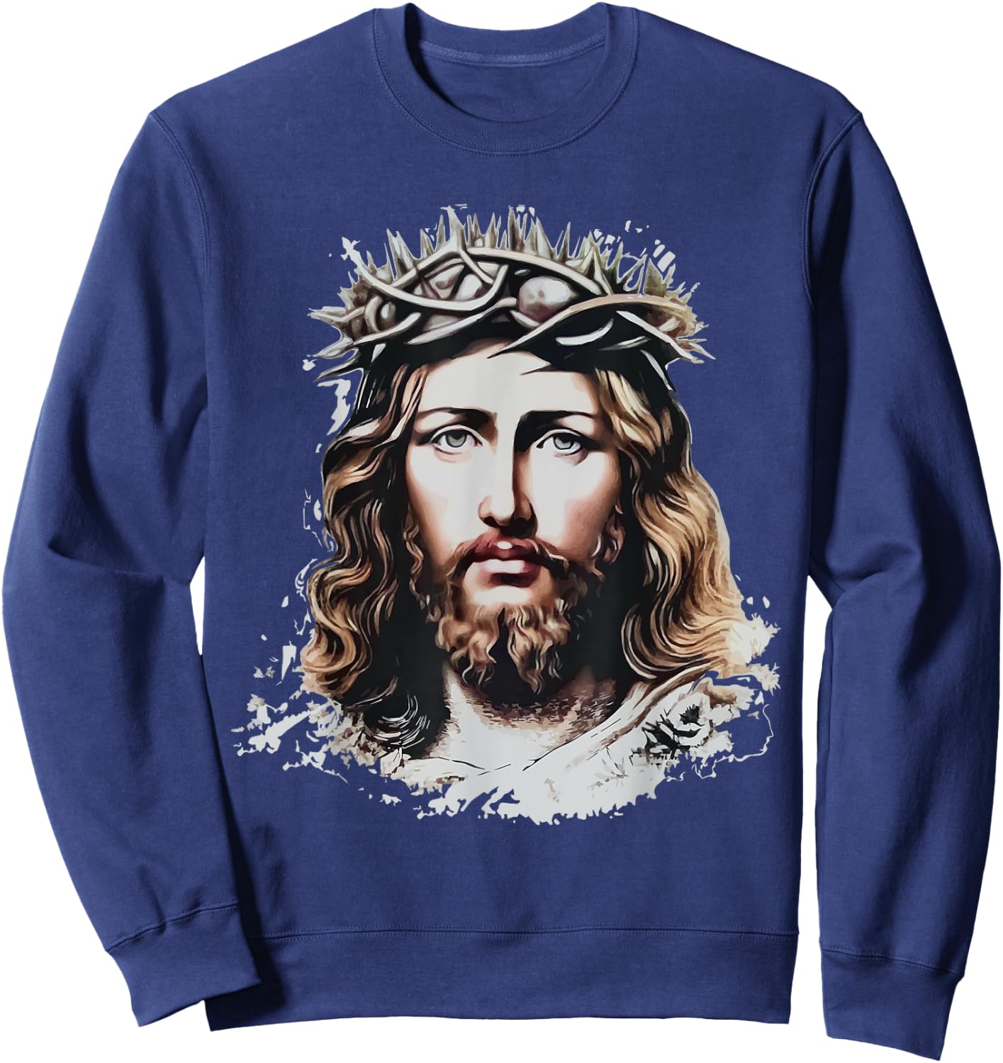 Face of Jesus Christ Crown of Thorns Catholic Faith Sweatshirt - Sweatshirt | Navy