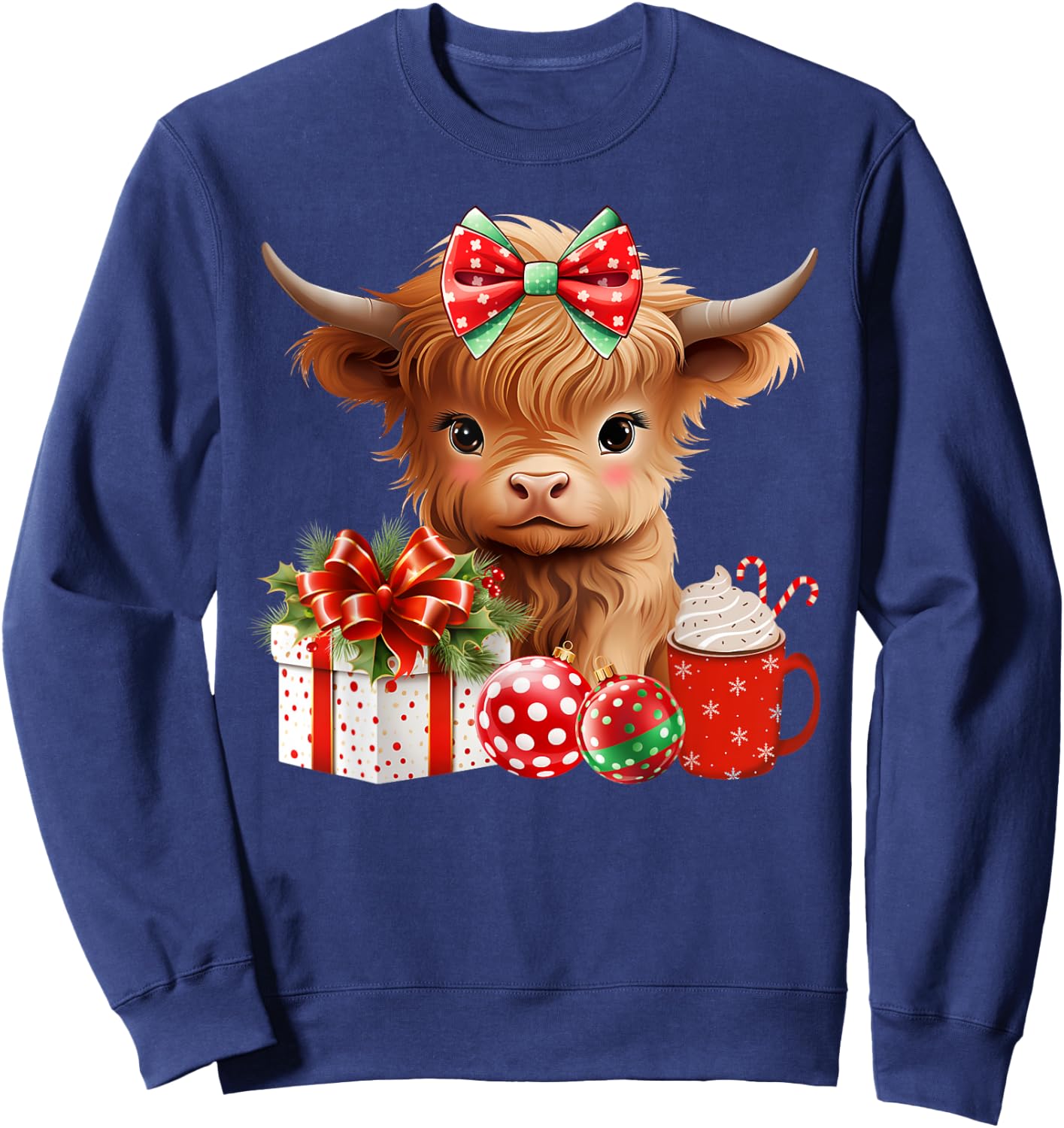 Cute Baby Highland Cow Merry Christmas Farmer Cow Xmas Sweatshirt - Sweatshirt | Navy