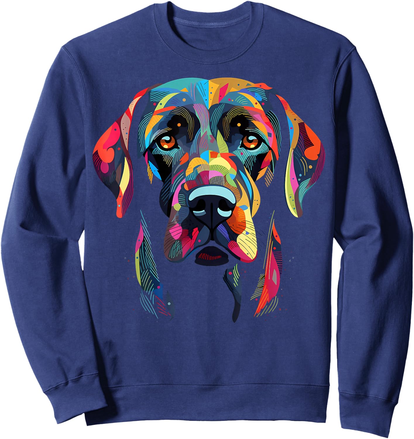 Labrador Retriever Colorful Dog Face Funny Lab Lover Black Sweatshirt - Sweatshirt | Navy