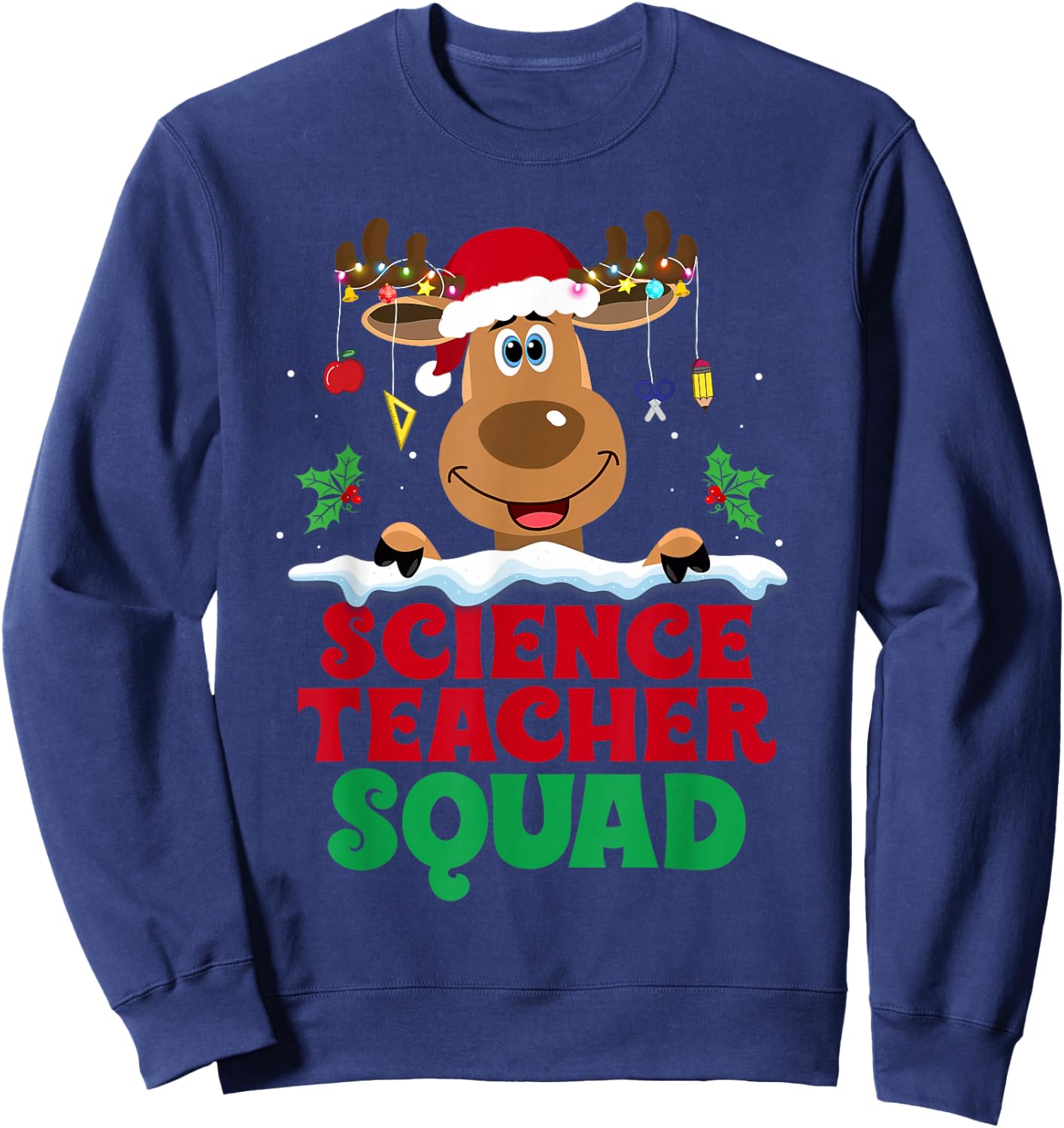 Science Teacher Squad Reindeer Santa Hat Funny Christmas Sweatshirt - Sweatshirt | Navy