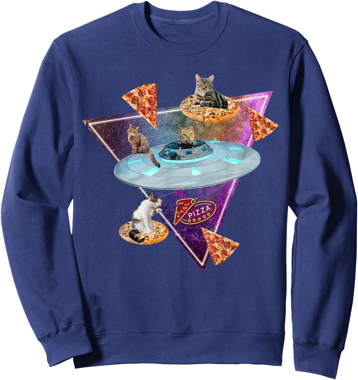 Funny UFO Space Pizza Galaxy Cat Women Kids Sweatshirt - Sweatshirt | Navy