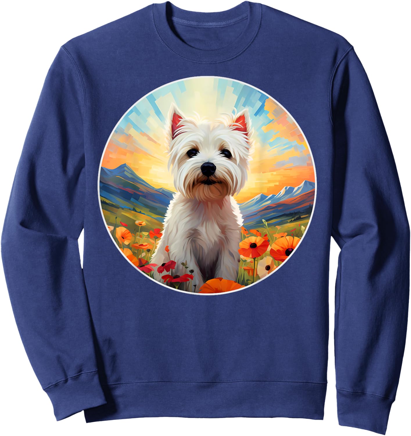 Cute West Highland Terrier Westie Flower Mountain Sunset Dog Men Women Girls Kids Sweatshirt - Sweatshirt | Navy