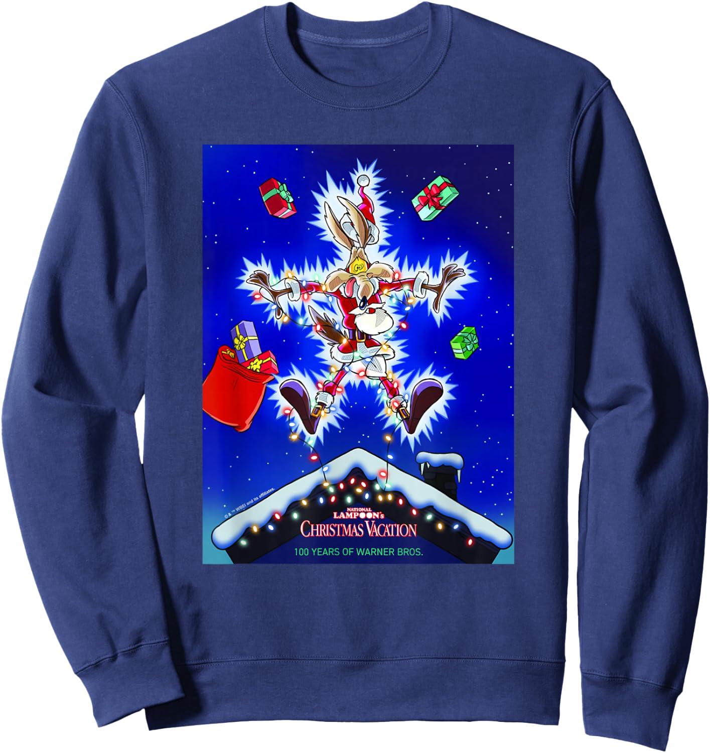 WB 100 Looney Tunes Christmas Vacation Wile E. Coyote Santa Sweatshirt - Sweatshirt | Navy