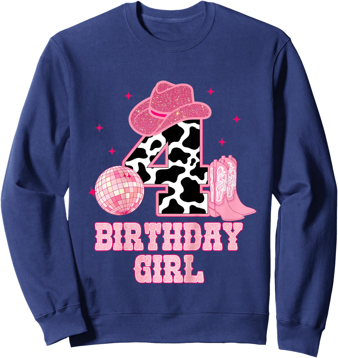 Happy 4th Birthday Girl Outfit Rodeo Western Cowgirl Cowboy Sweatshirt - Sweatshirt | Navy