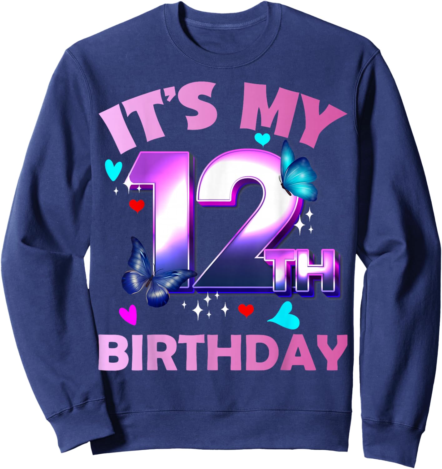 Butterflies - Girls and Boys - It´s My 12th Birthday Sweatshirt - Sweatshirt | Navy
