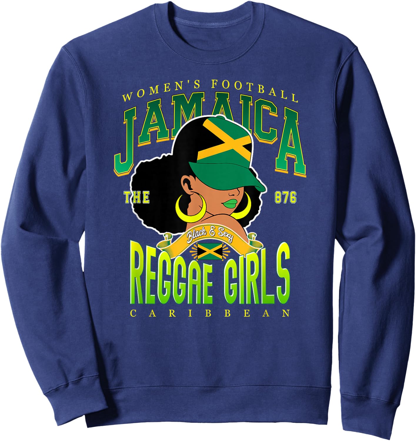 Kingston Reggae Girls Black & Sexy Afro Pride Design Sweatshirt - Sweatshirt | Navy